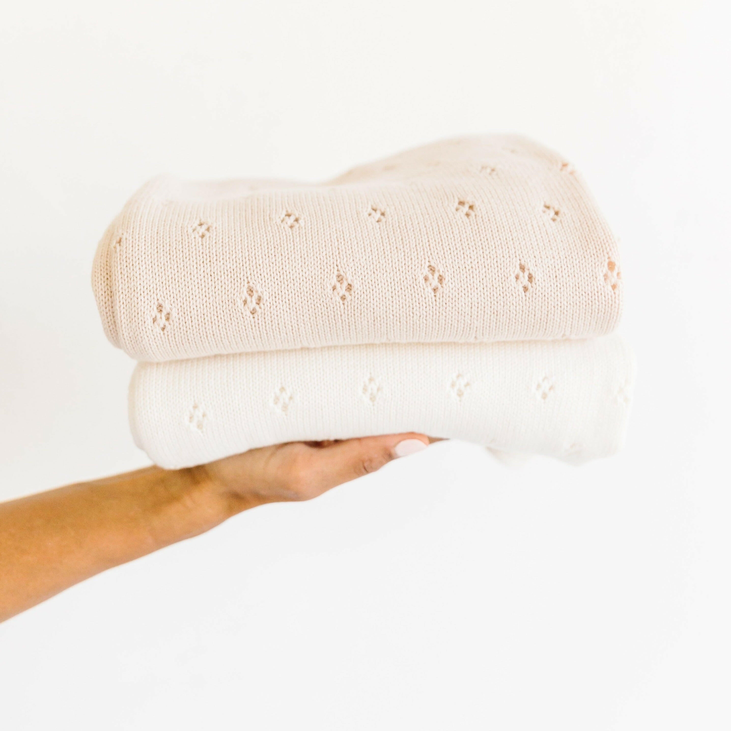 Organic Cotton Pointelle Baby Blanket - Nora Shell Pointelle Baby Blanket Makemake Organics
