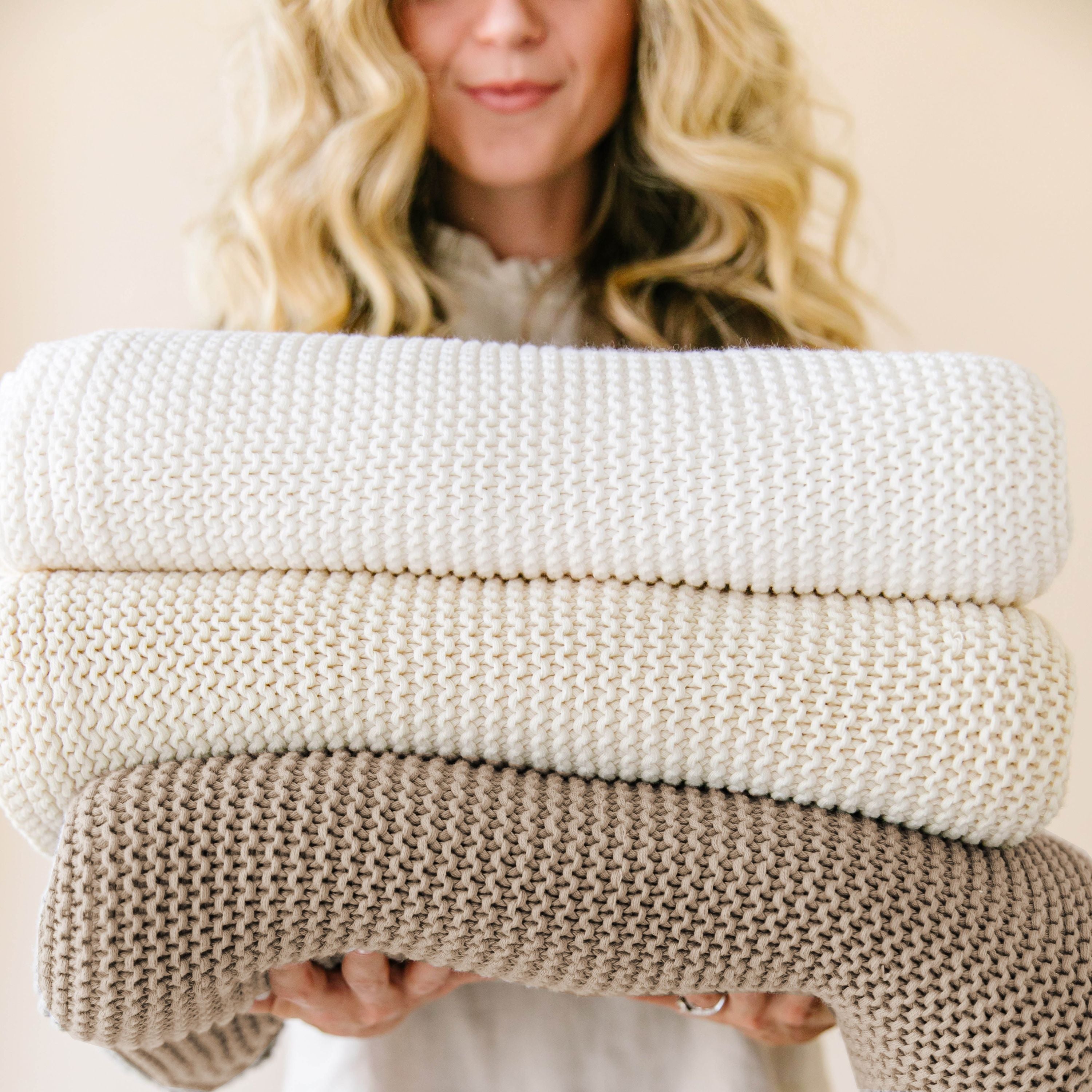 Organic Knit Throw Blanket - Vanilla