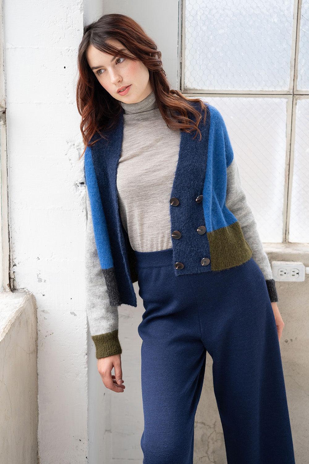 Color Block Cardi - Navy Multi