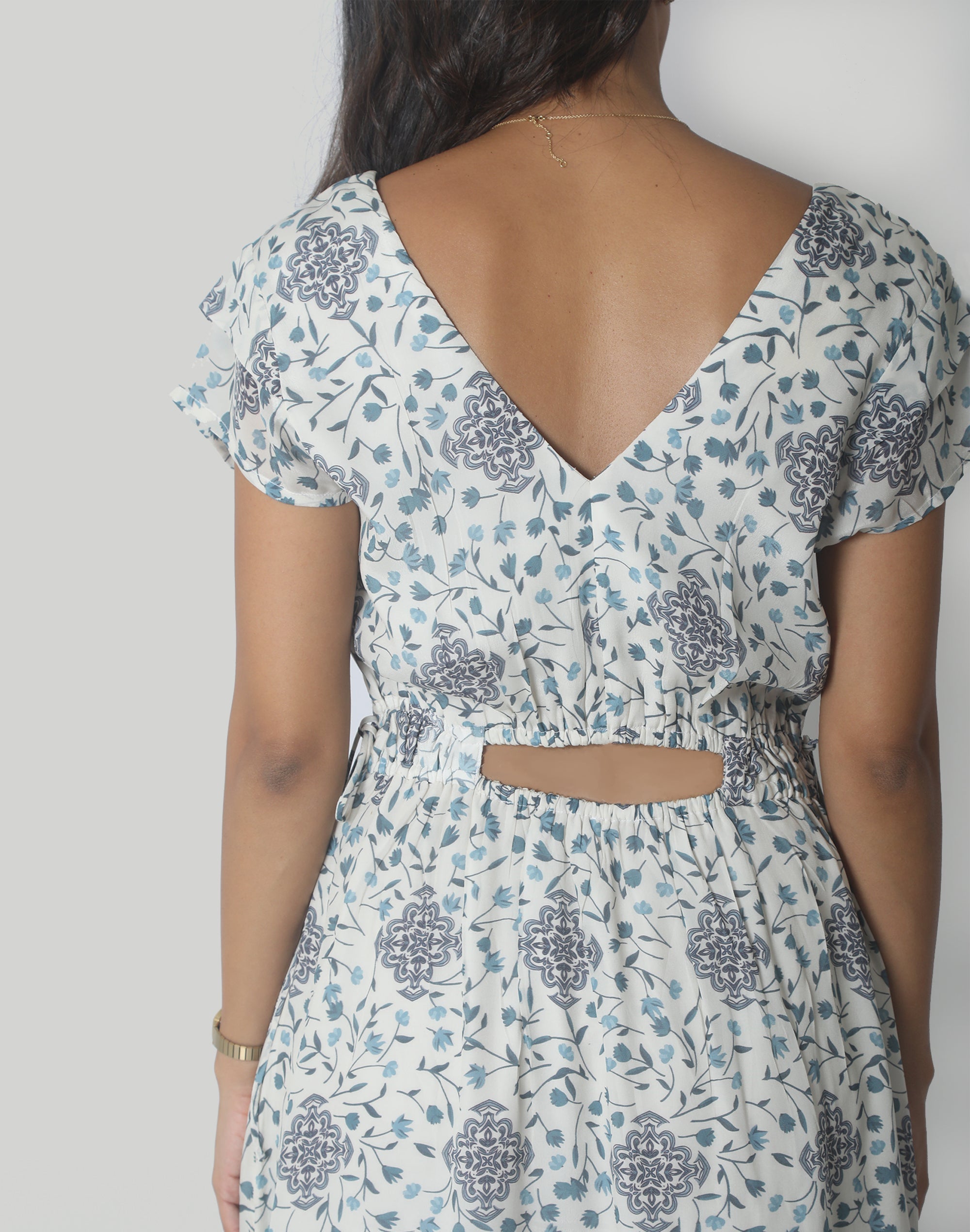 Sapphire Haze Drawstring Maxi Dress - Sapphire Garden