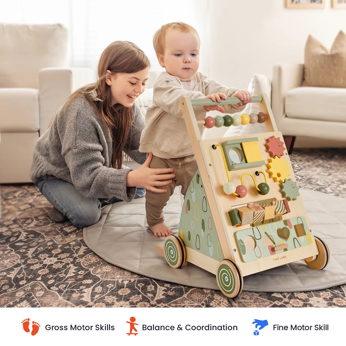 Tiny Land® Sage Green Wooden Baby Walker