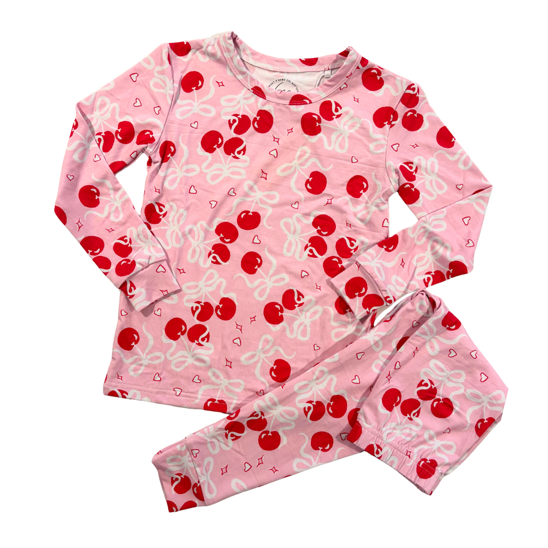 Pink Cherry Toddler & Kids 2-Piece Bamboo Pajamas