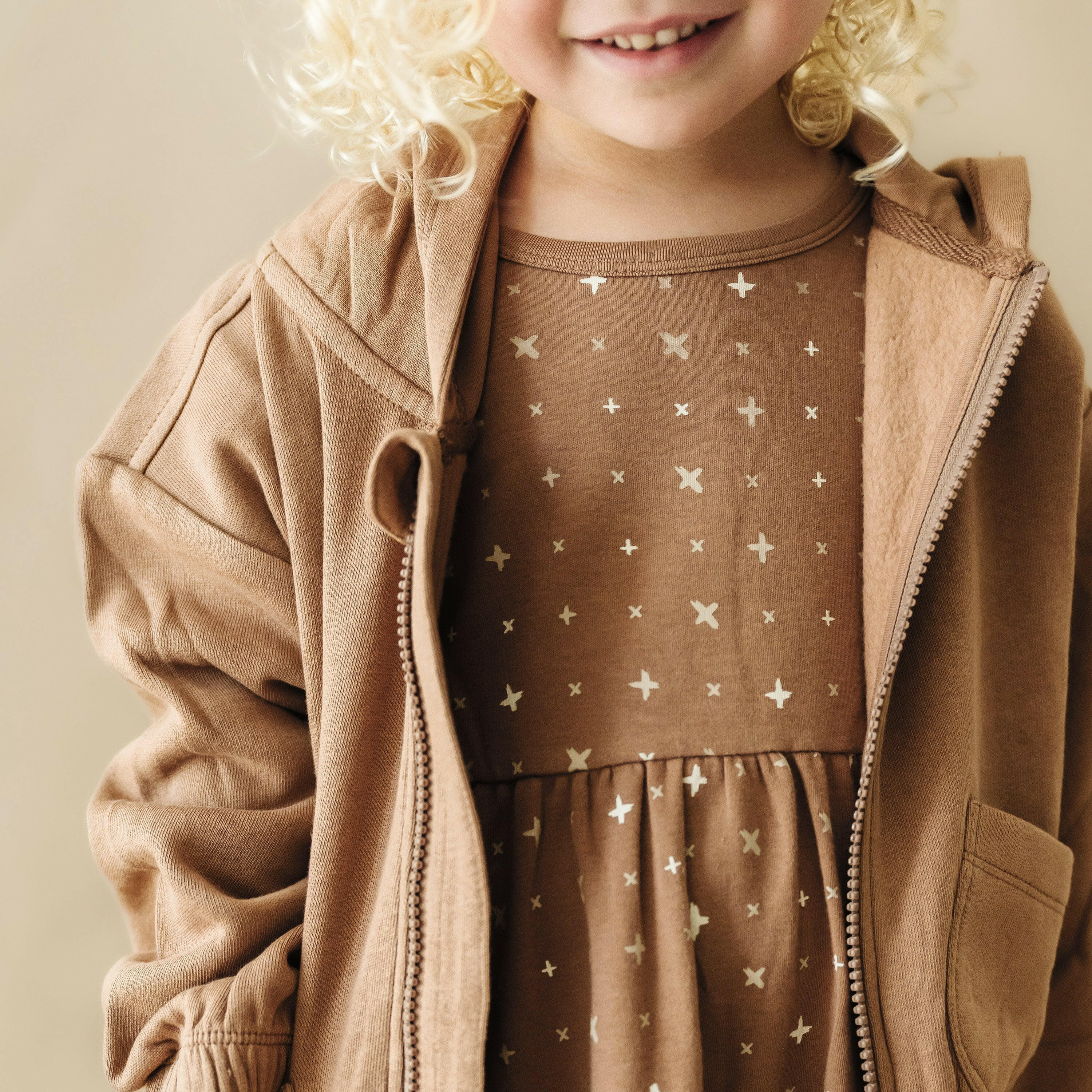 Organic Baby Toddler Hooded Jacket - Cocoa Fleece Jacket Makemake Organics