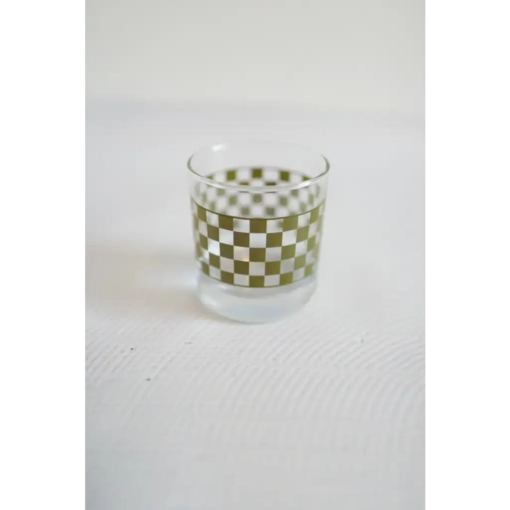 Checkered Cocktail Glass Set in Fun Colors with Small Imperfections