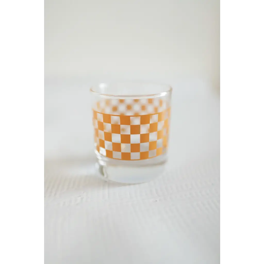 Checkered Cocktail Glass Set in Fun Colors with Small Imperfections