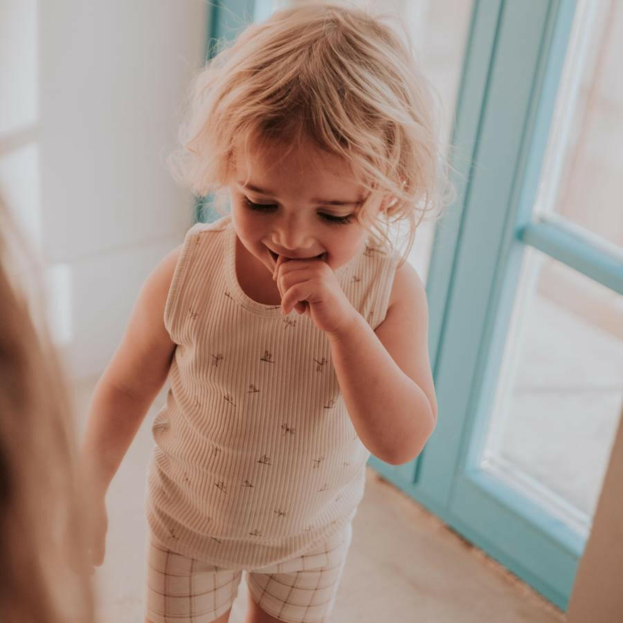 The Printed Short - Tan Grid Short Lovely Littles
