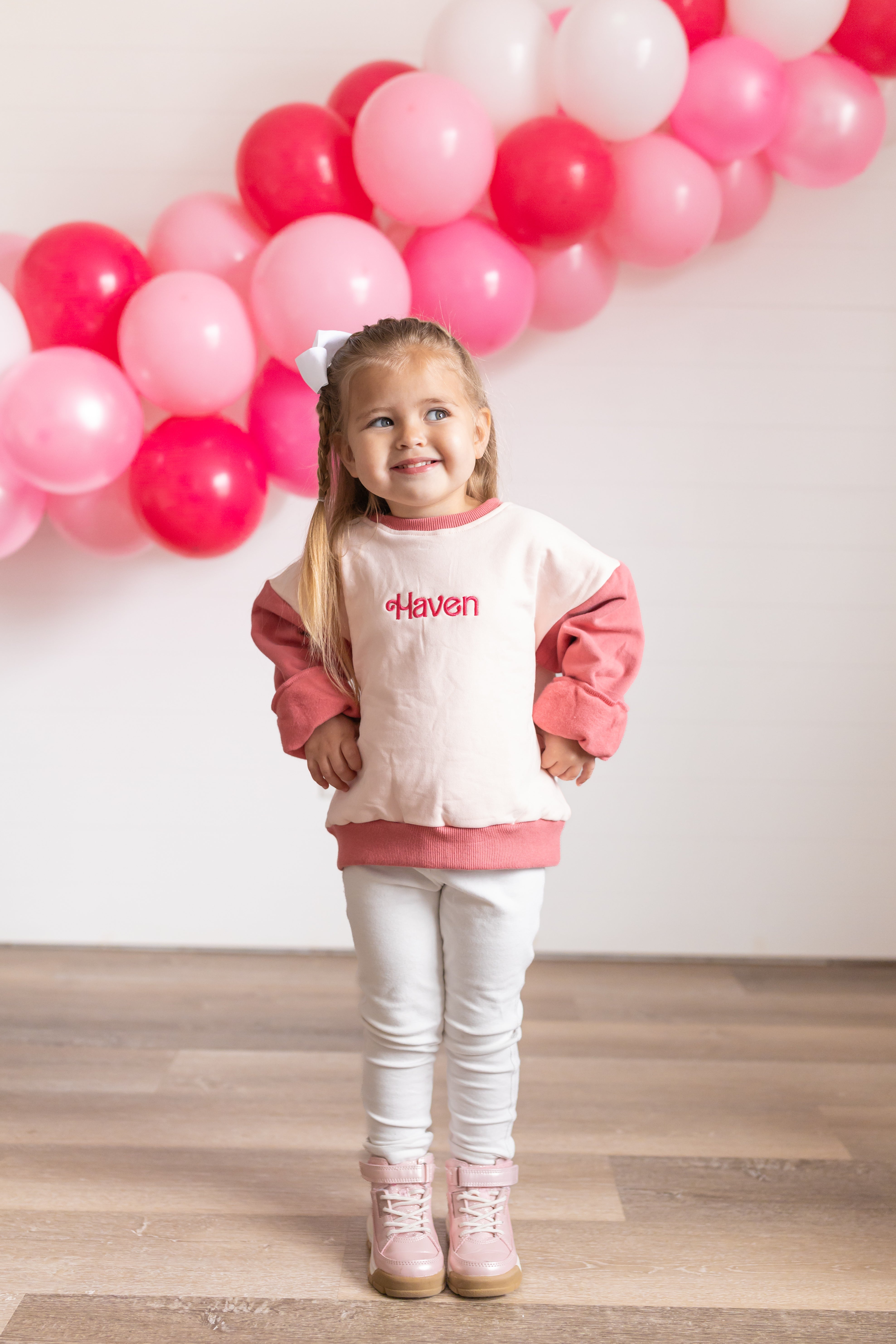 Custom Embroidered Pink Colorblock Sweatshirt or Sweatshirt Romper