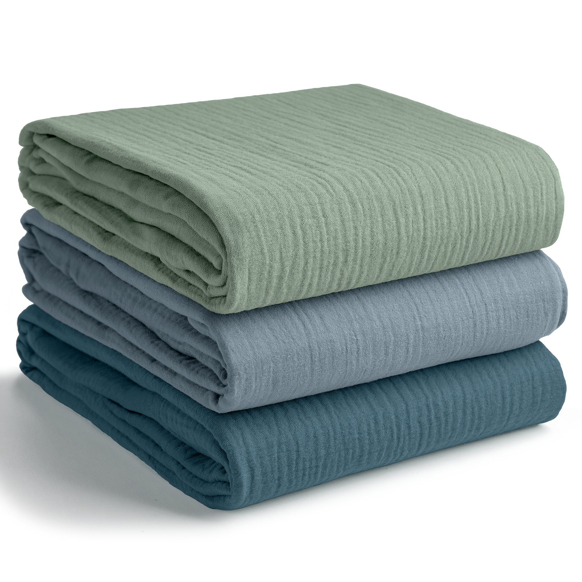 Muslin Swaddle Blankets, 42” x 42” (Neptune, Pacific Blue, Fern, Pack of 3)