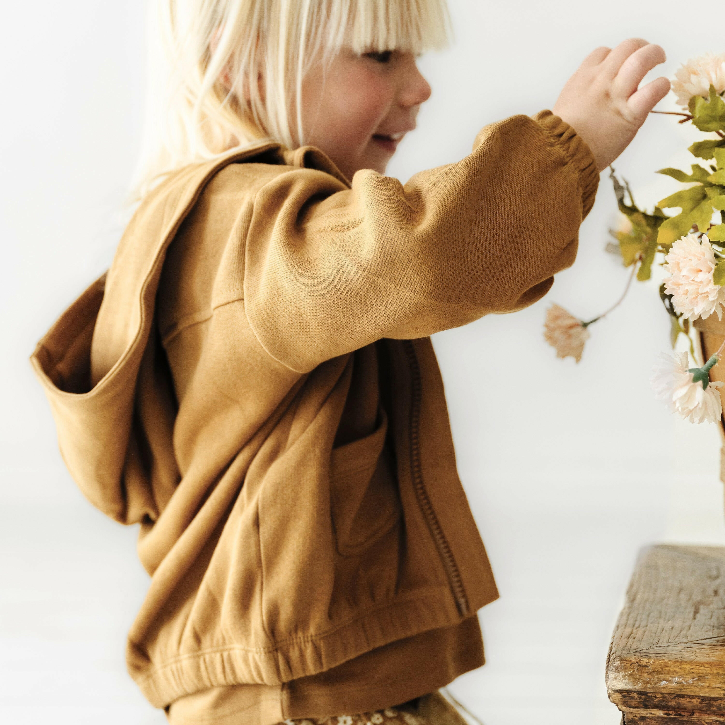 Organic Baby Toddler Hooded Jacket - Tan Fleece Jacket Makemake Organics