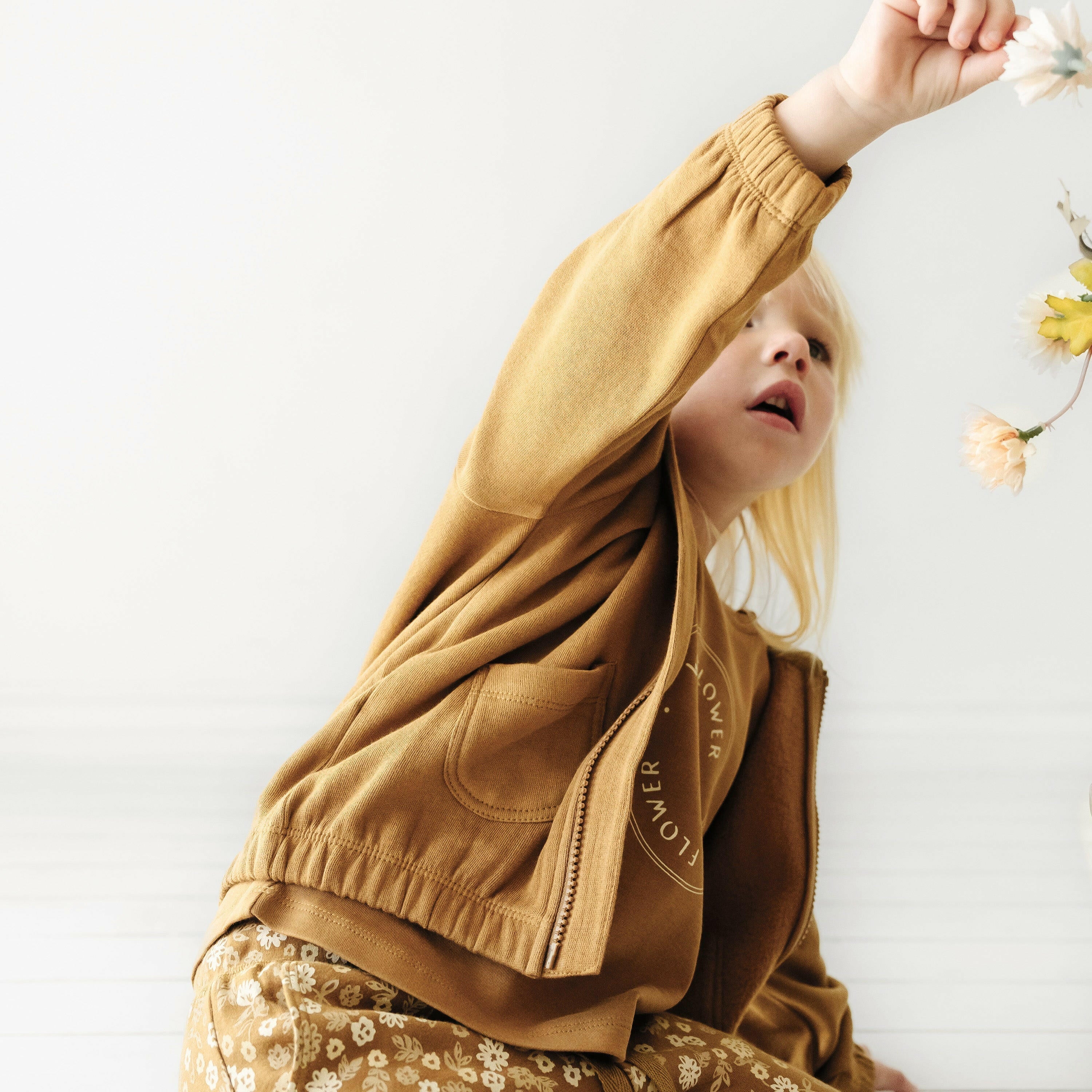 Organic Baby Toddler Hooded Jacket - Tan Fleece Jacket Makemake Organics