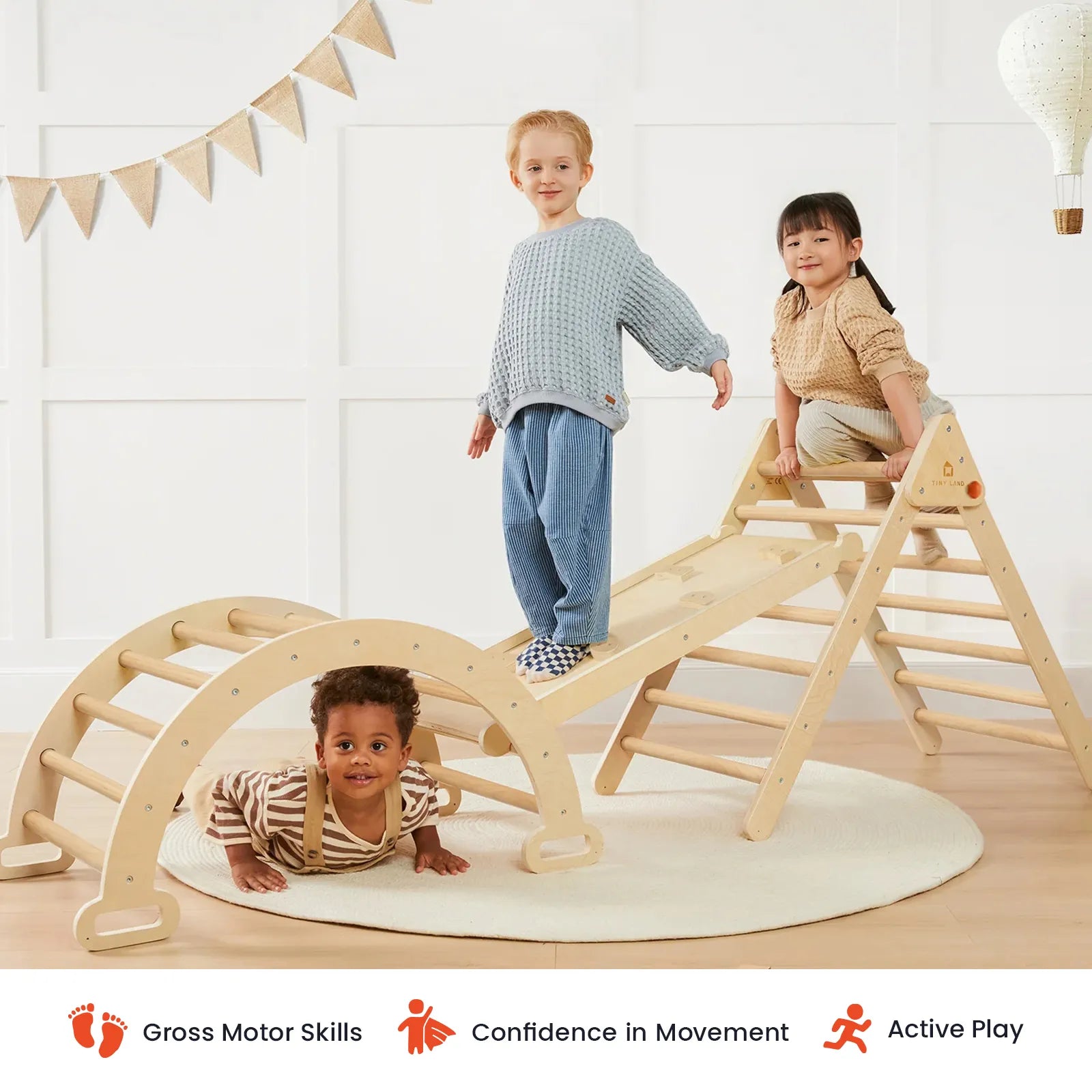 Tiny Land® Pikler Triangle 7-in-1 Montessori Climbing Set