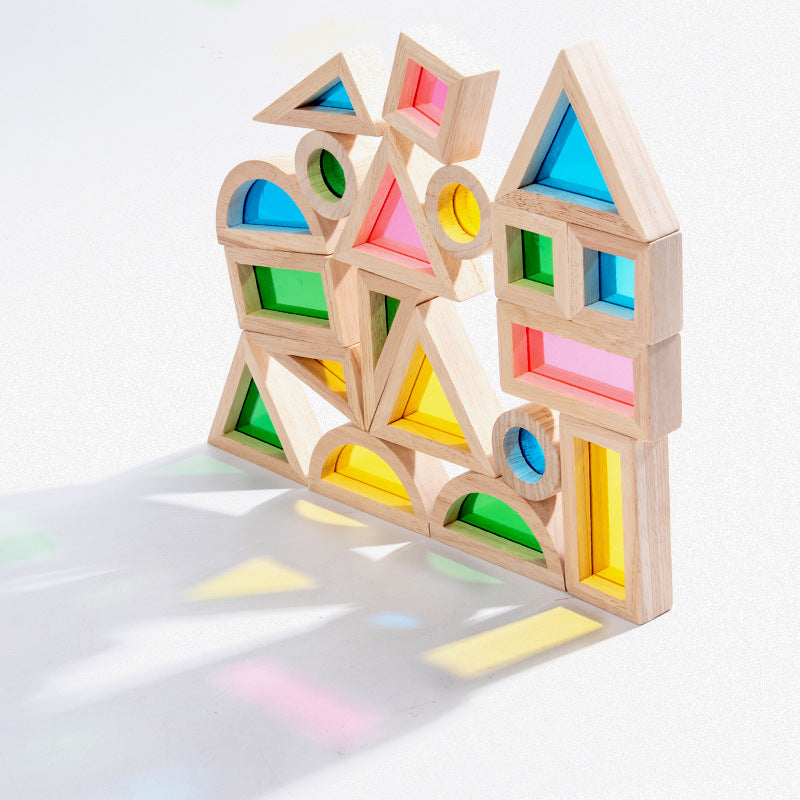 **Pre-order (Ships in 2-3 Weeks)**24 Pcs Rainbow Acrylic Sensory Wooden Building Blocks