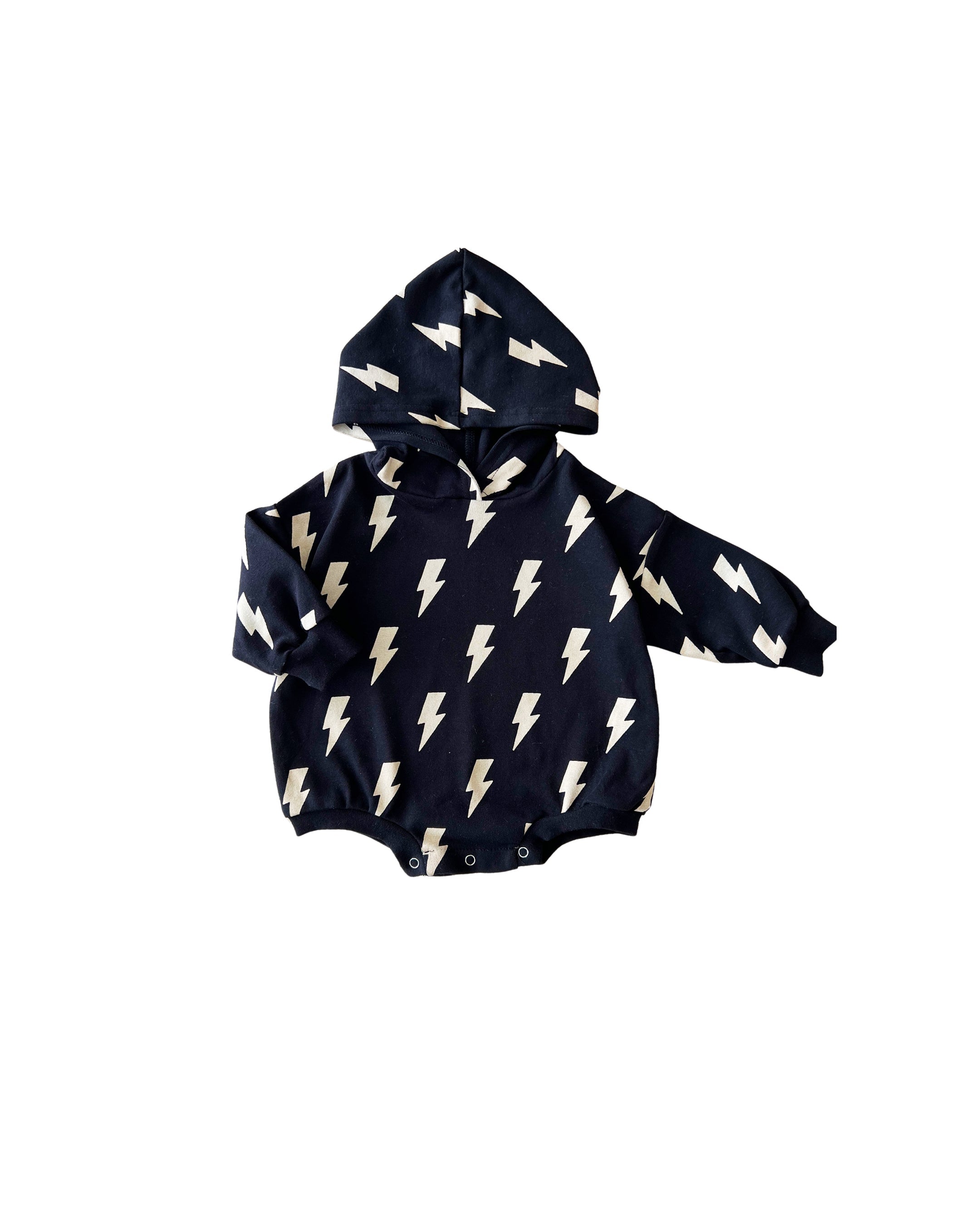 Hooded Bubble Romper | Black Bolts