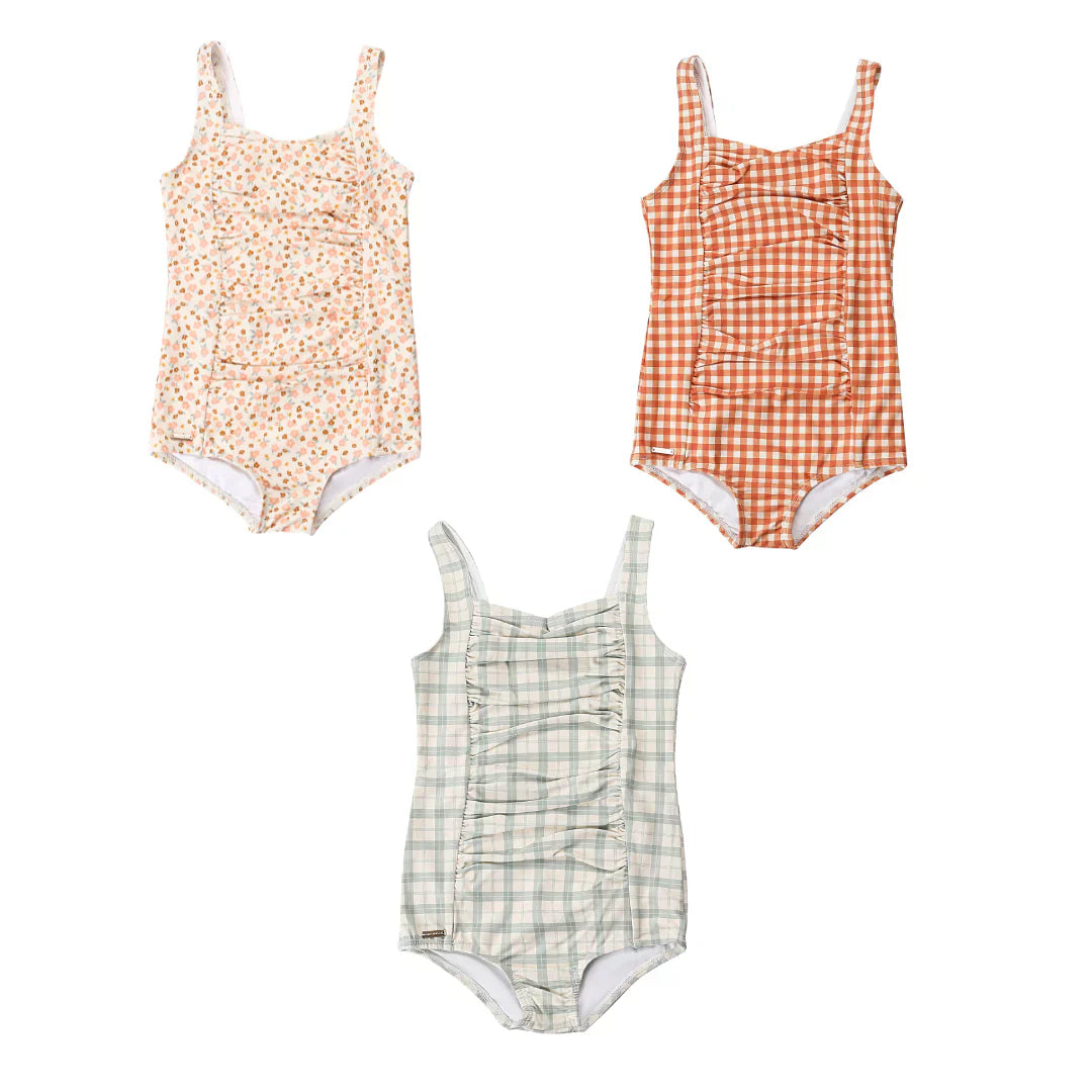 Vintage Girls 1 Piece Swimsuit | UPF + Recycled - Sunset Meadow