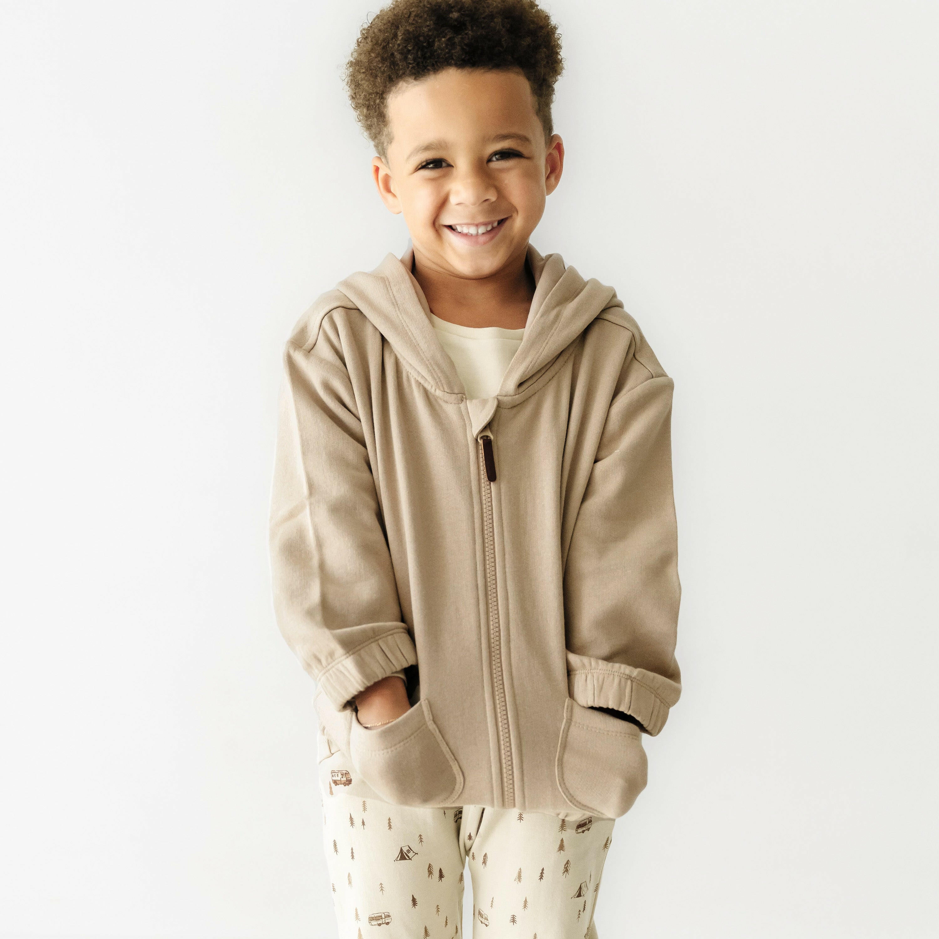 Organic Baby Toddler Hooded Jacket - Mocha Fleece Jacket Makemake Organics