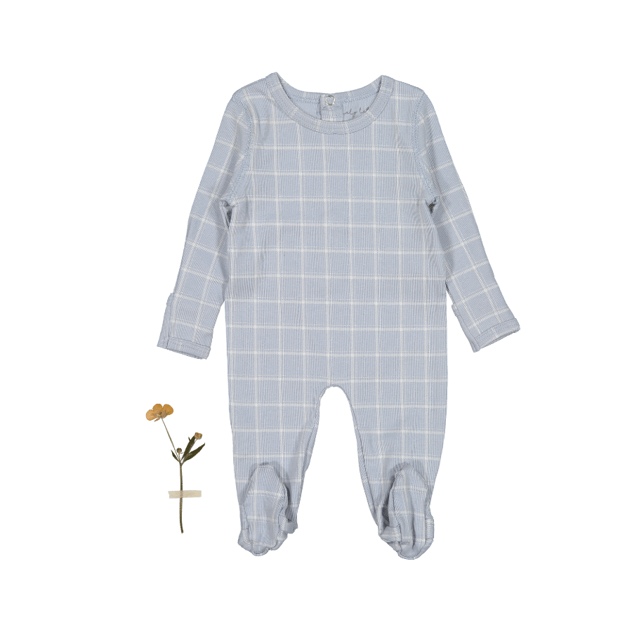 The Printed Romper - Blue Grid Back Snap Romper Lovely Littles