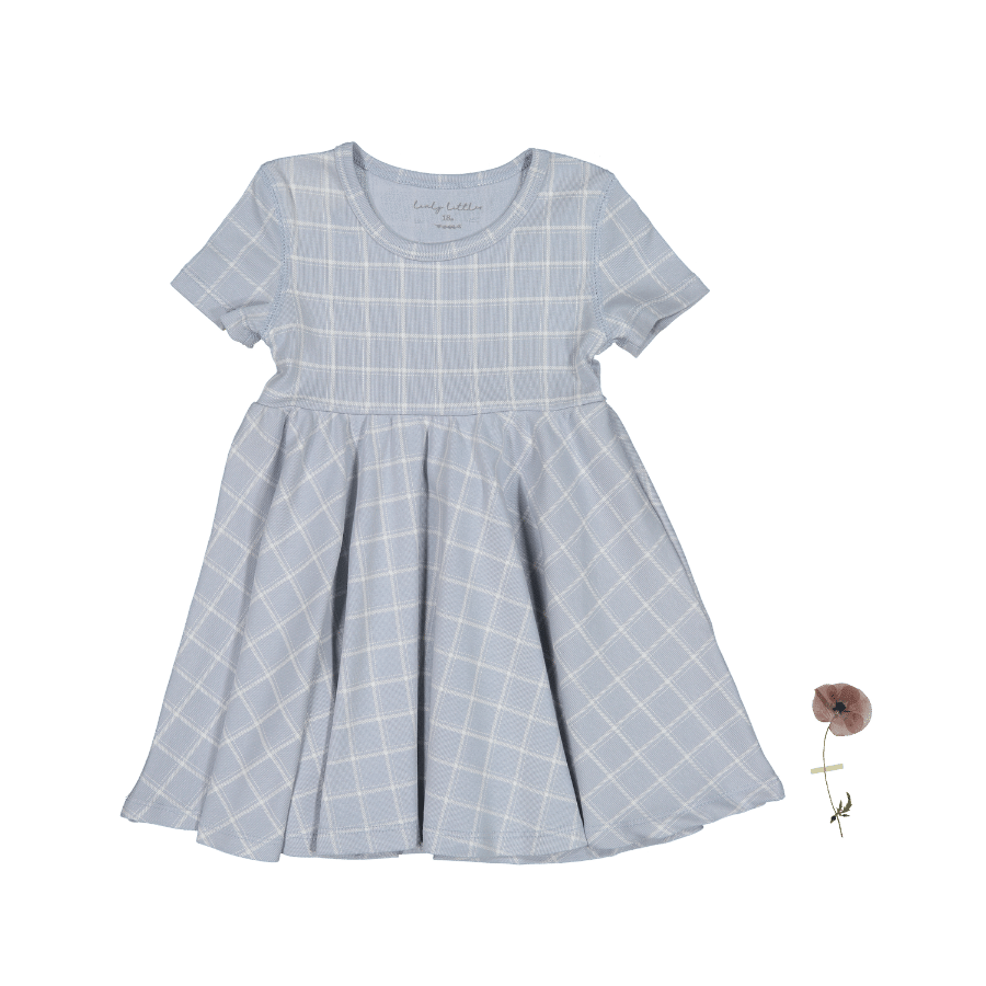 The Printed Short Sleeve Dress - Blue Grid Short Sleeve Dress Lovely Littles