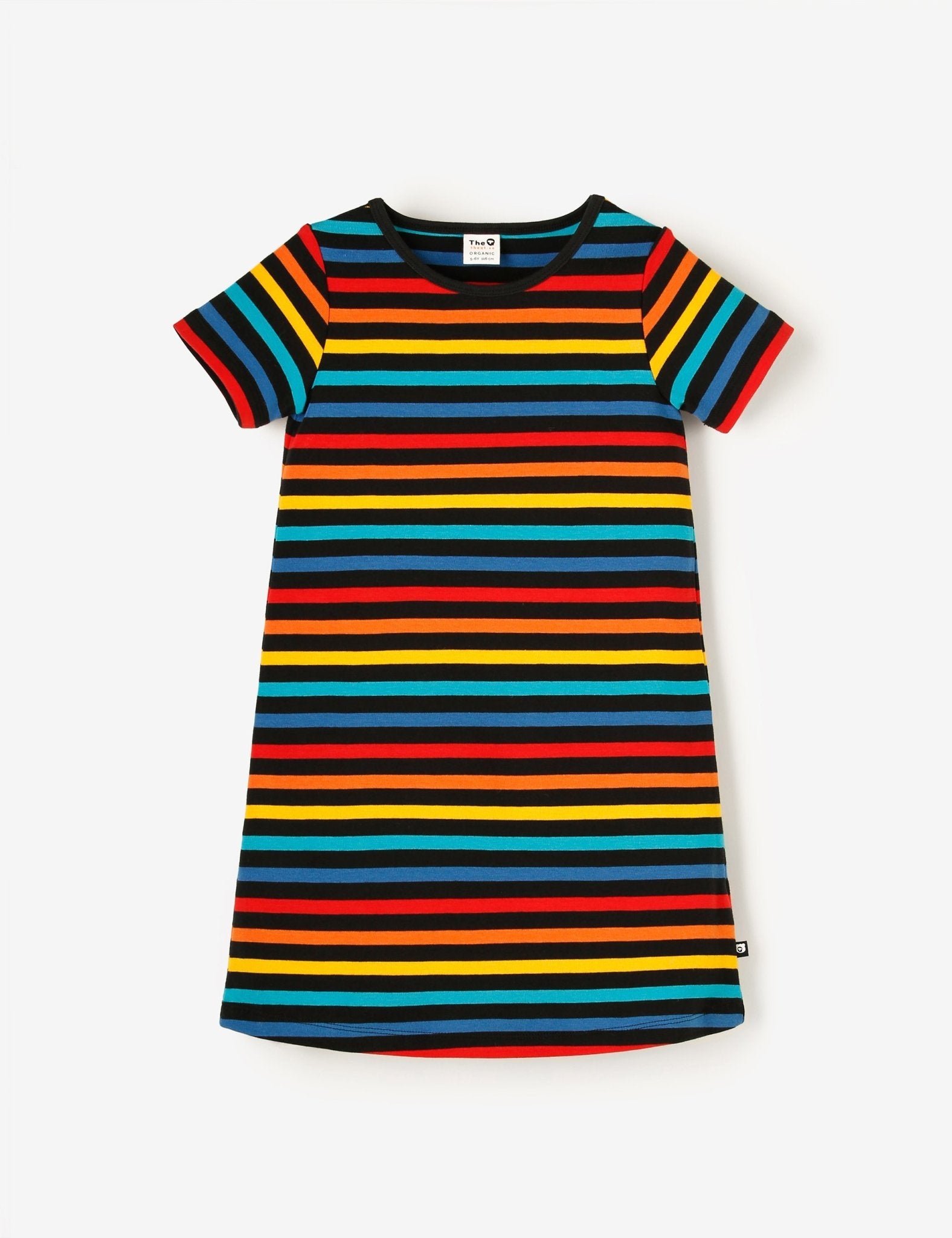 Organic Cosy Rib Dress - Black Multistripe