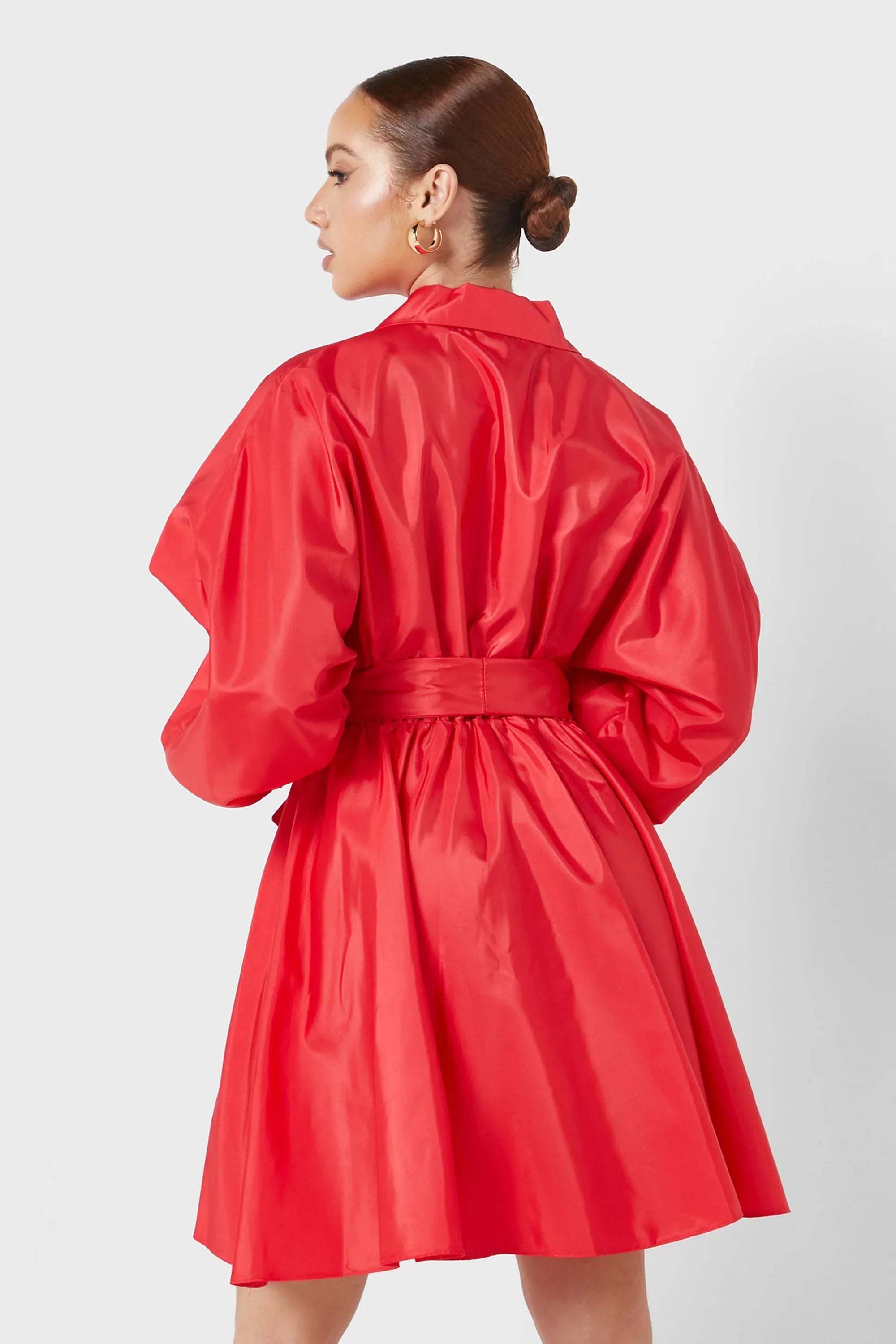 Belted Taffeta Dress - Red