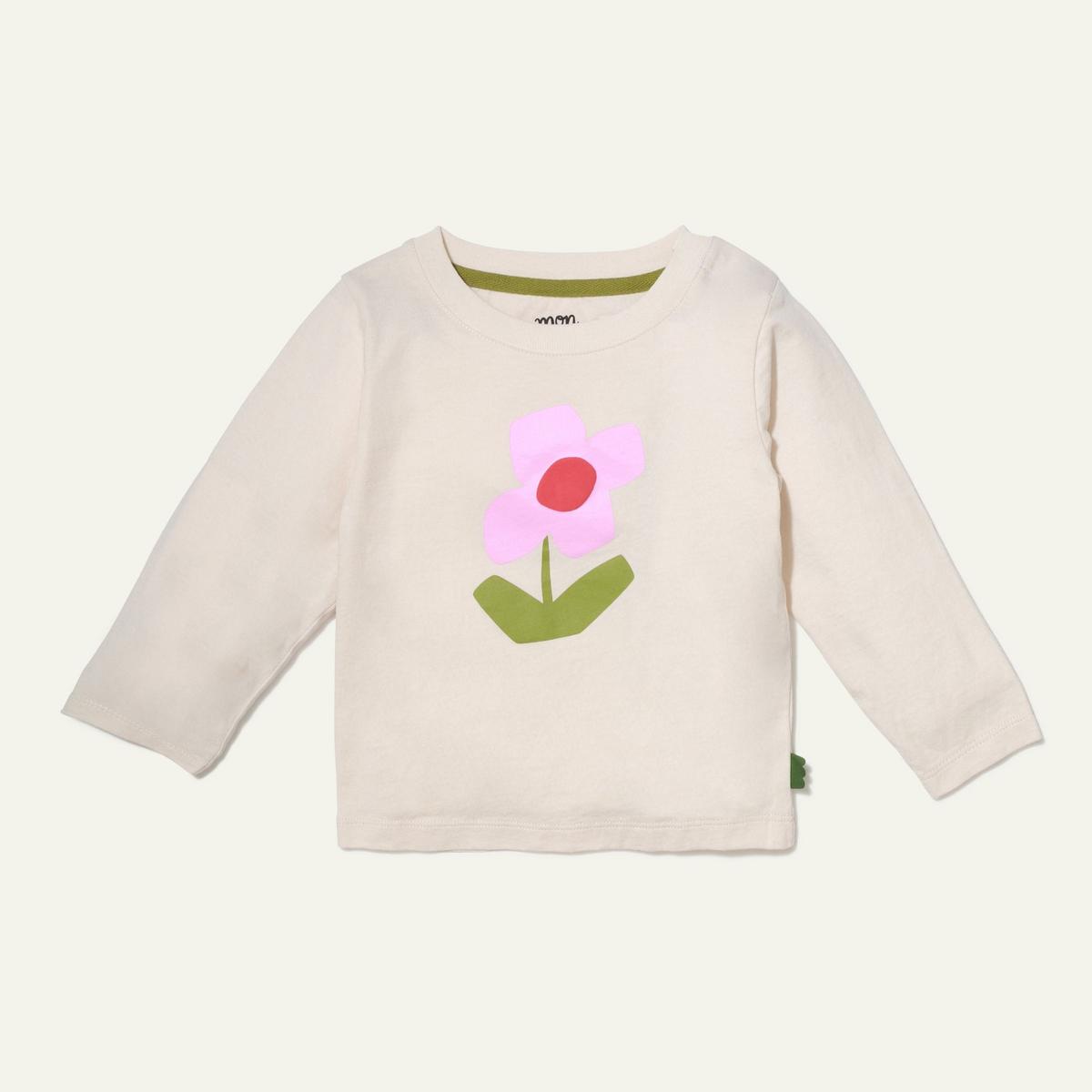 Recycled Cotton Flower Baby T-Shirt - Natural