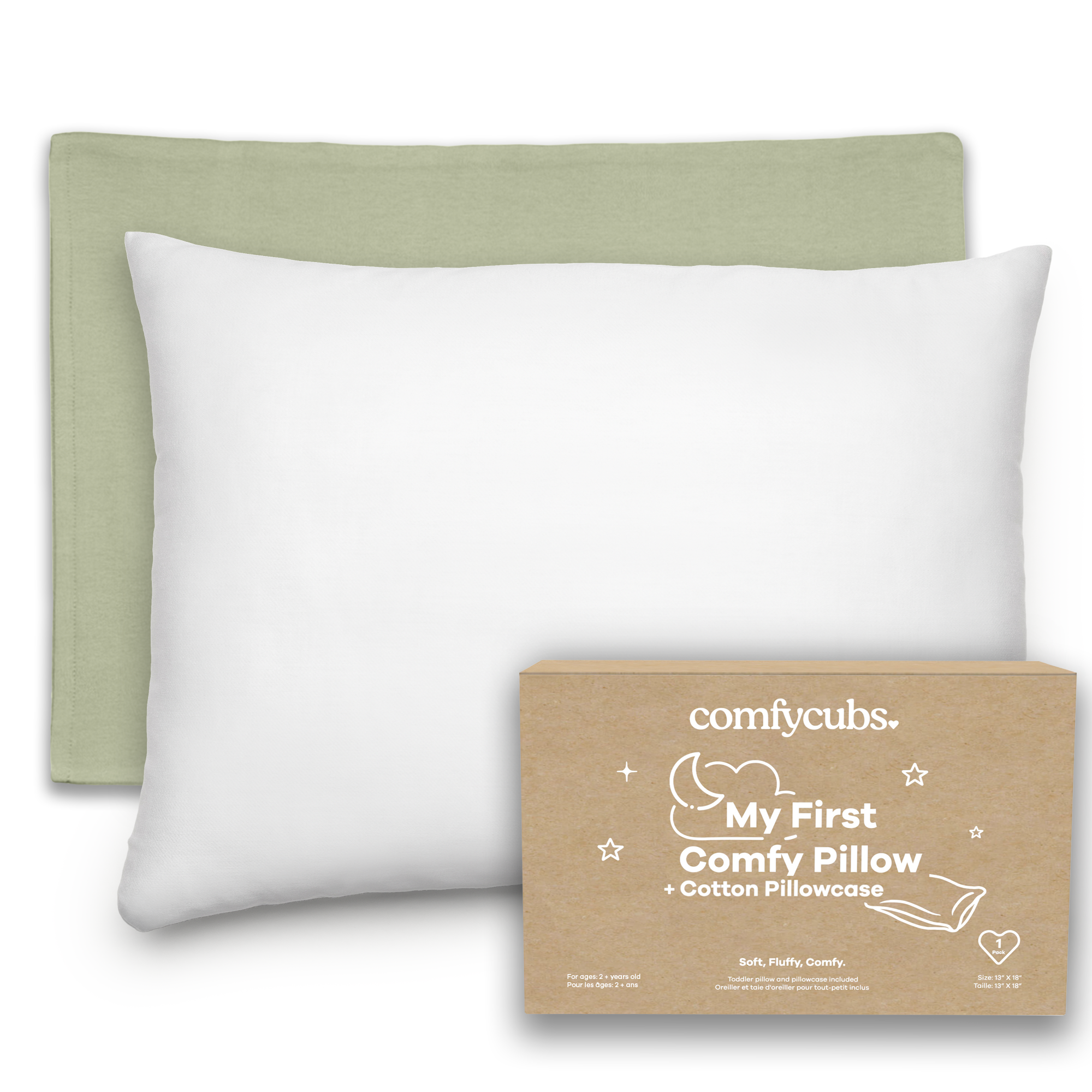 Toddler Pillows with Soft Cotton Pillow Case in Sage