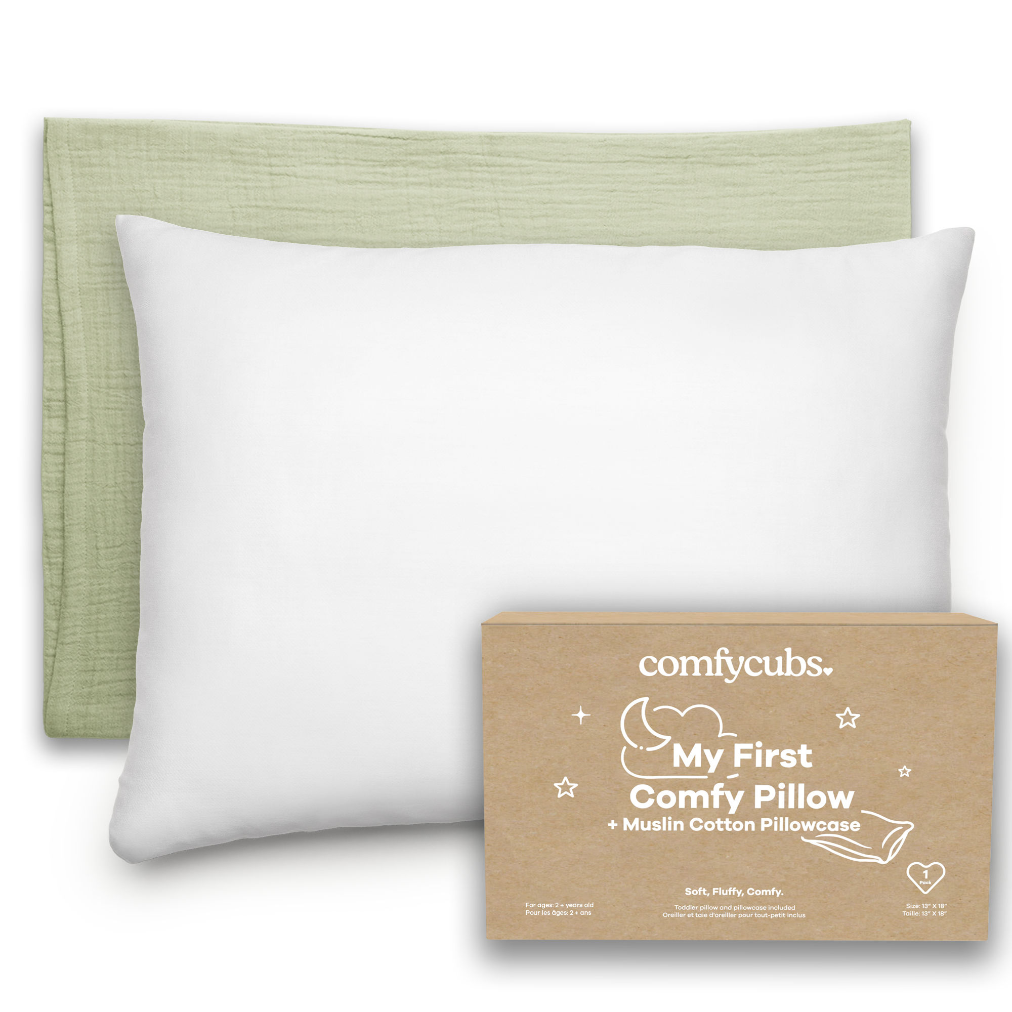 Toddler Pillows with Soft Muslin Pillow Case in Sage