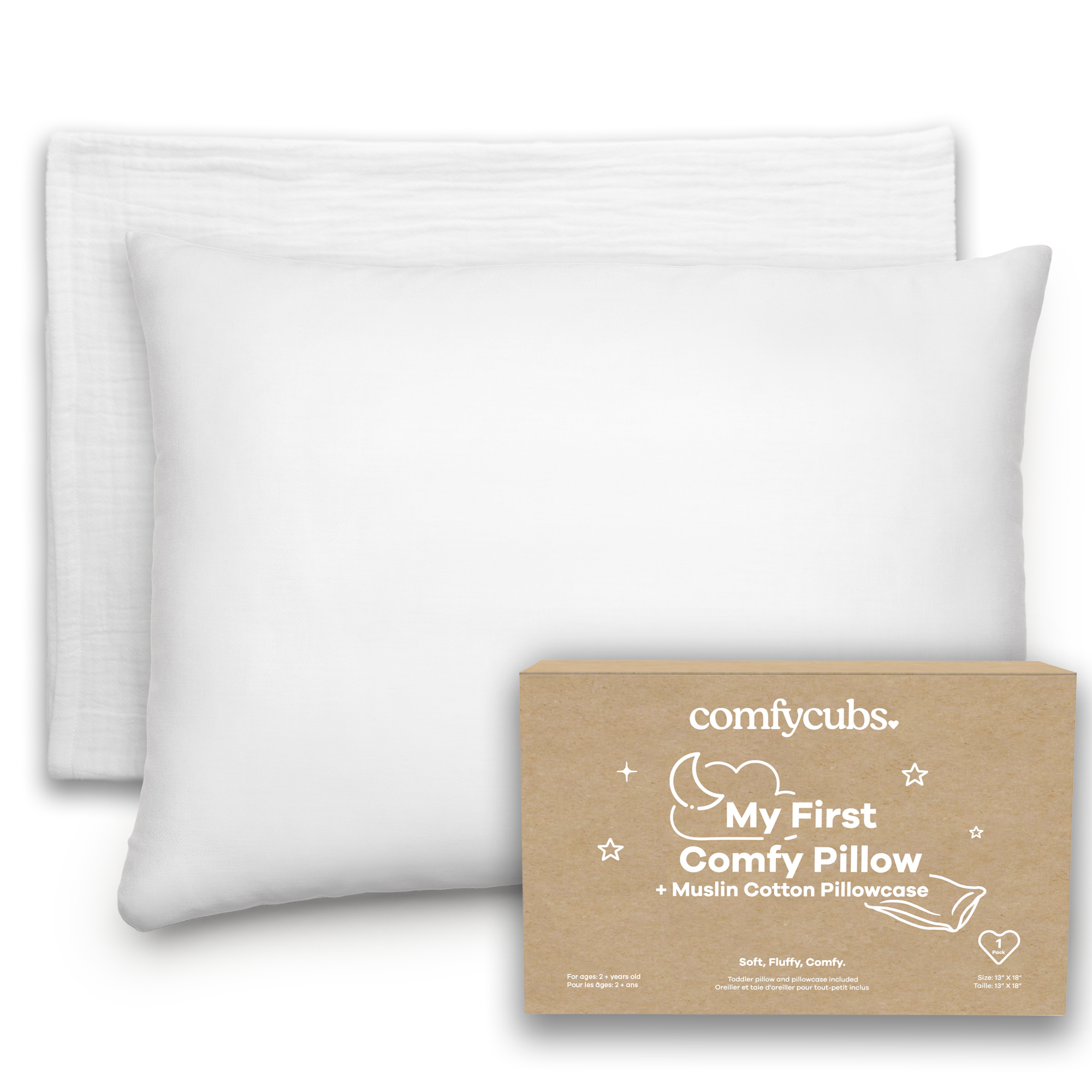 Toddler Pillows with Soft Muslin Pillow Case in White