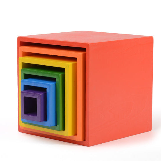 **Pre-order (Ships in 2-3 Weeks)**6-Piece Basswood Wooden Rainbow Nesting Box Set | Painted & Hand-Stained Finishes | Montessori Stacking Toy