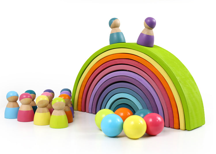 **Pre-order (Ships in 1-2 Weeks)**12-Piece Large Wooden Rainbow Stacking Blocks – Pastel / Macaron Colors