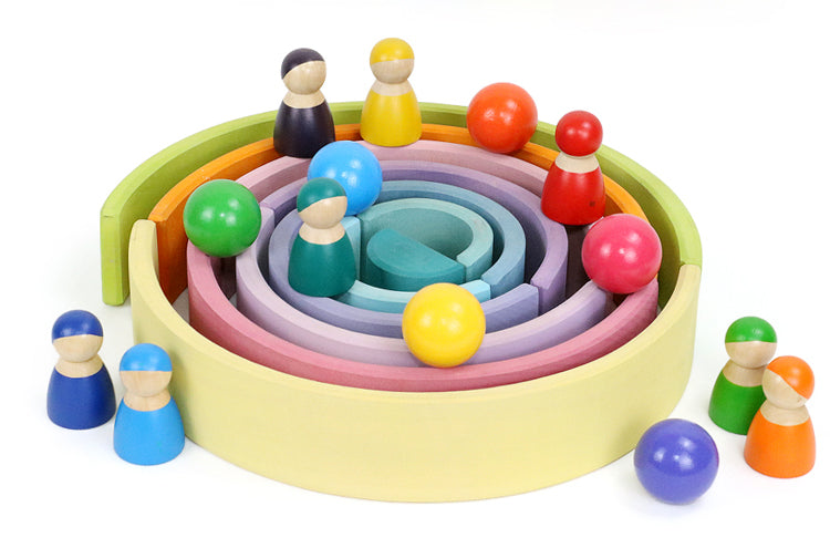 **Pre-order (Ships in 1-2 Weeks)**12-Piece Large Wooden Rainbow Stacking Blocks – Pastel / Macaron Colors