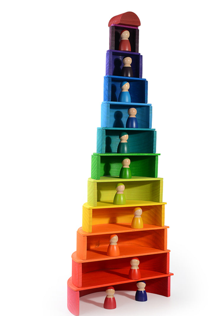 **Pre-Order (Ships in 2–3 Weeks)**11 Pcs Large Wooden Rainbow Stacking Semi-Circles – Primary Colors
