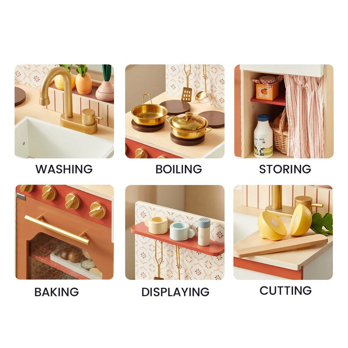 Tiny Land® Wooden Play Kitchen for Toddlers - Honey Kitchenette Pretend Cooking Set