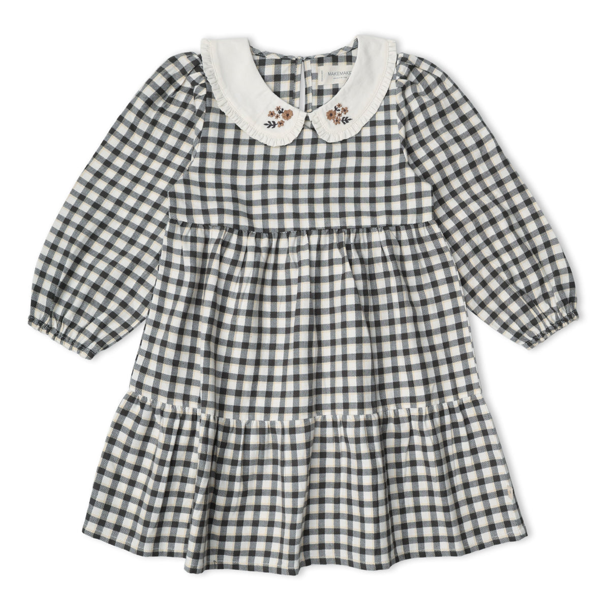 Organic Collar Tiered Dress - Charcoal Plaid