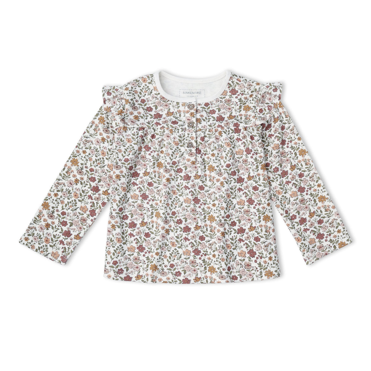 Organic Ruffle Sleeve Top Set of 2 - Woodland Sprig + Taupe