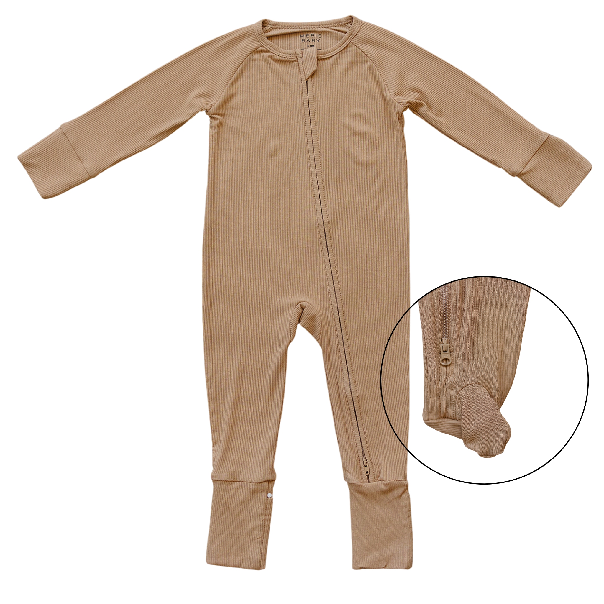 Latte Ribbed Bamboo Zipper Mebie Baby