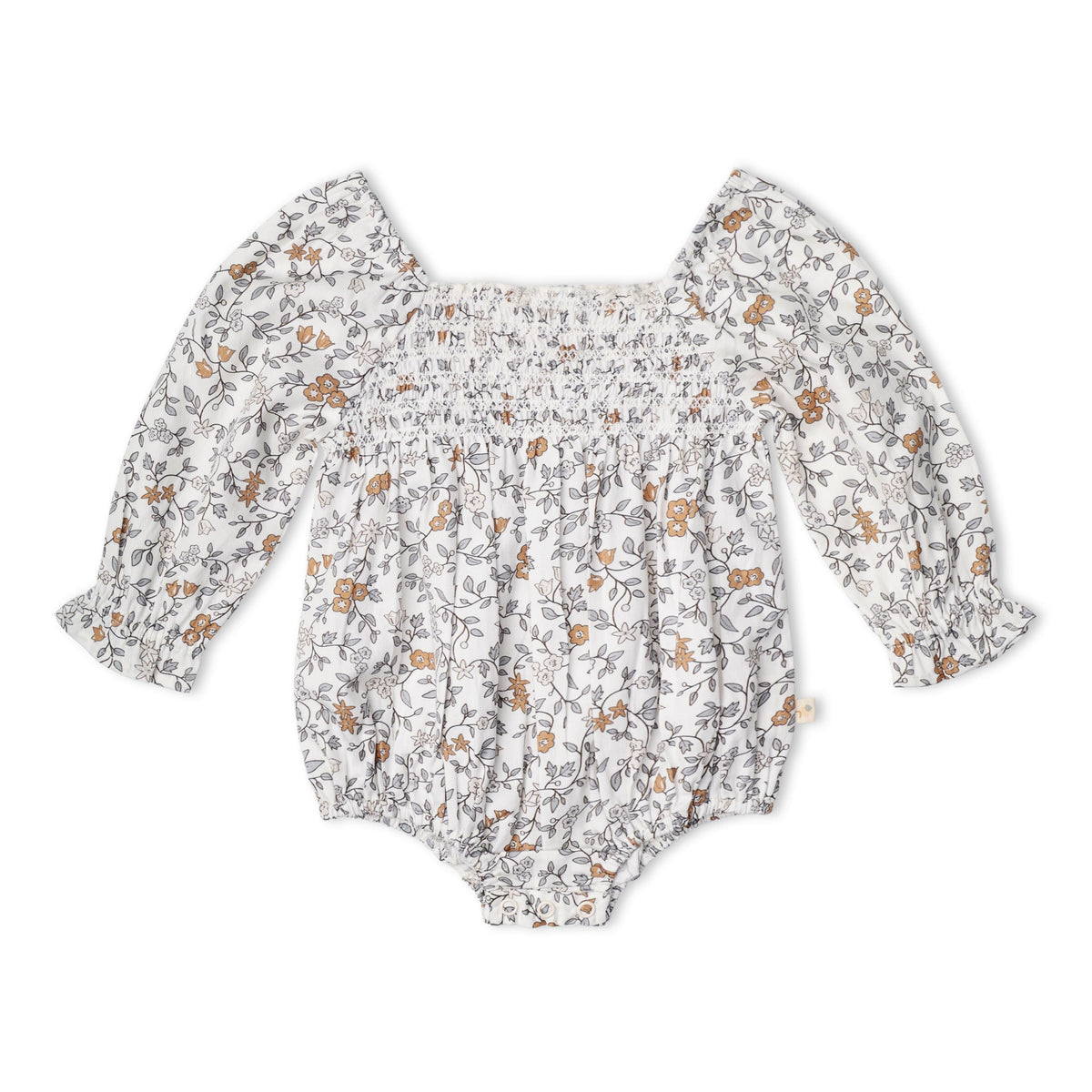 Organic Smocked Long Sleeve Romper - Ivy