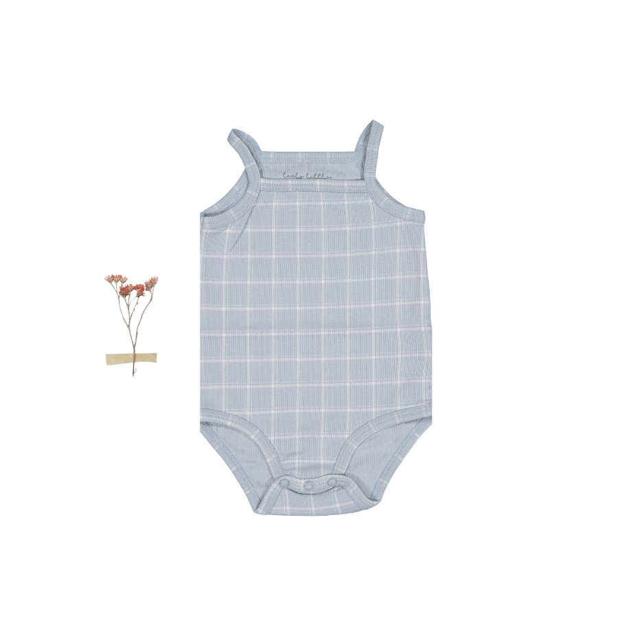 The Printed Tank Onesie - Blue Grid Tank Onesie Lovely Littles