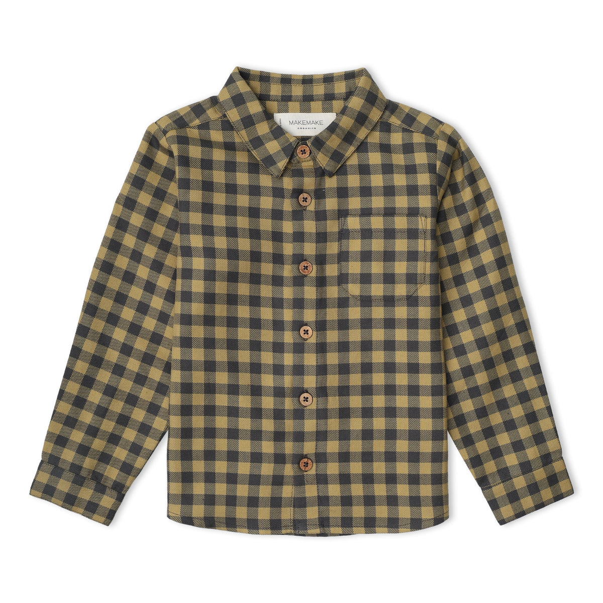 Organic Collared Long Sleeve Shirt - Olive Gingham