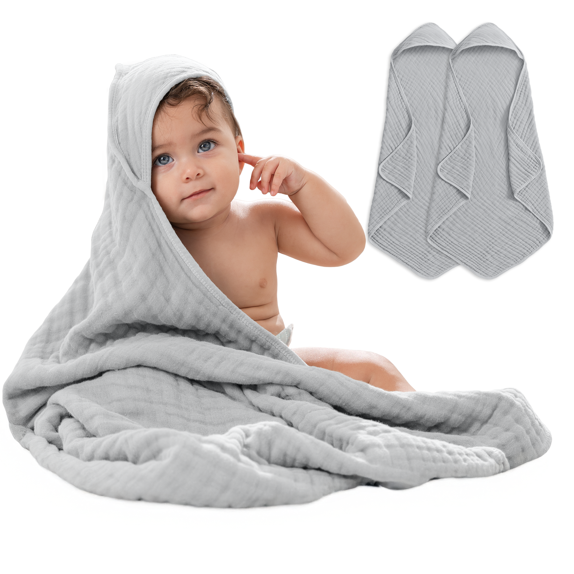 Baby Hooded Towels in Heather Blue