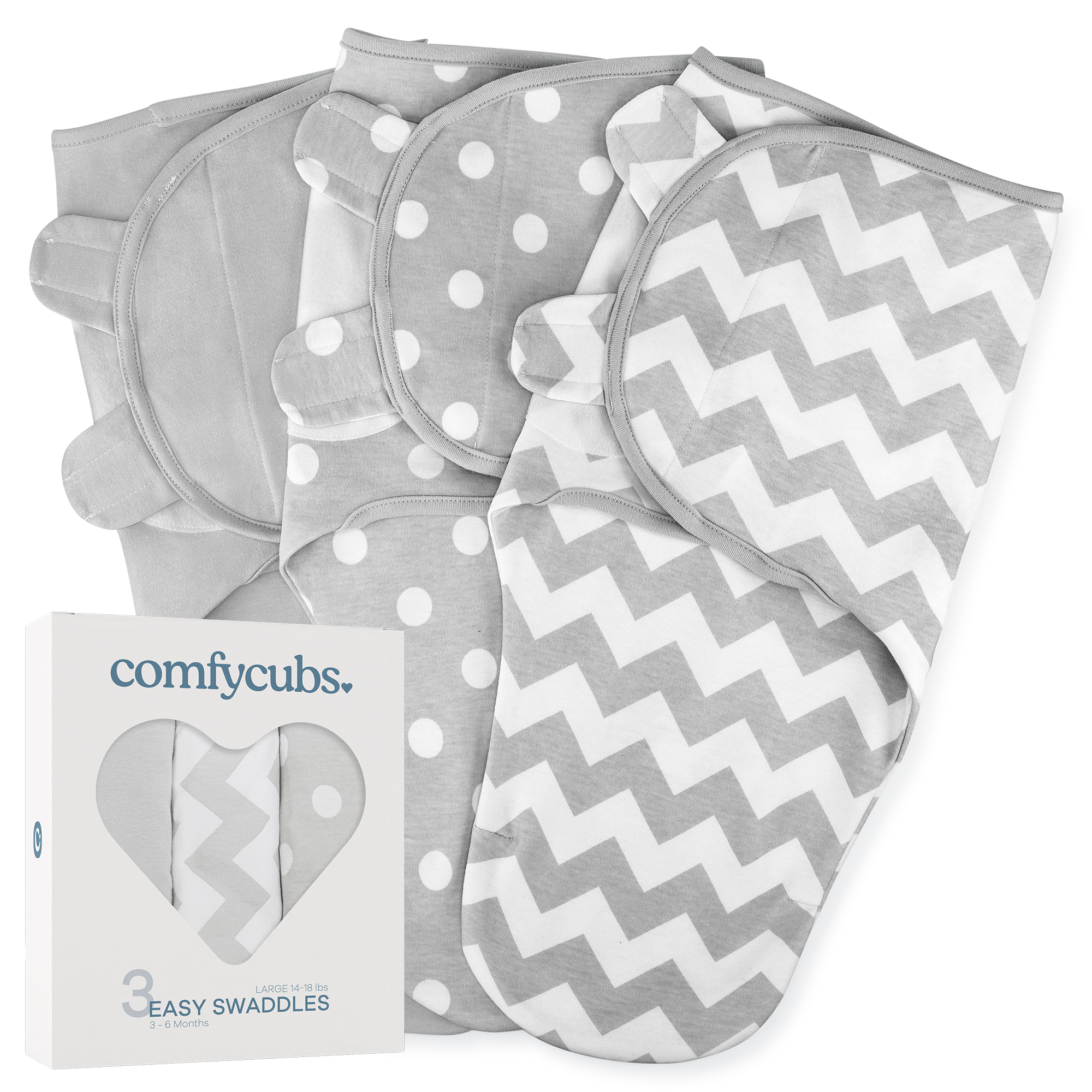 Easy Swaddle Blankets in Grey, Pack of 3