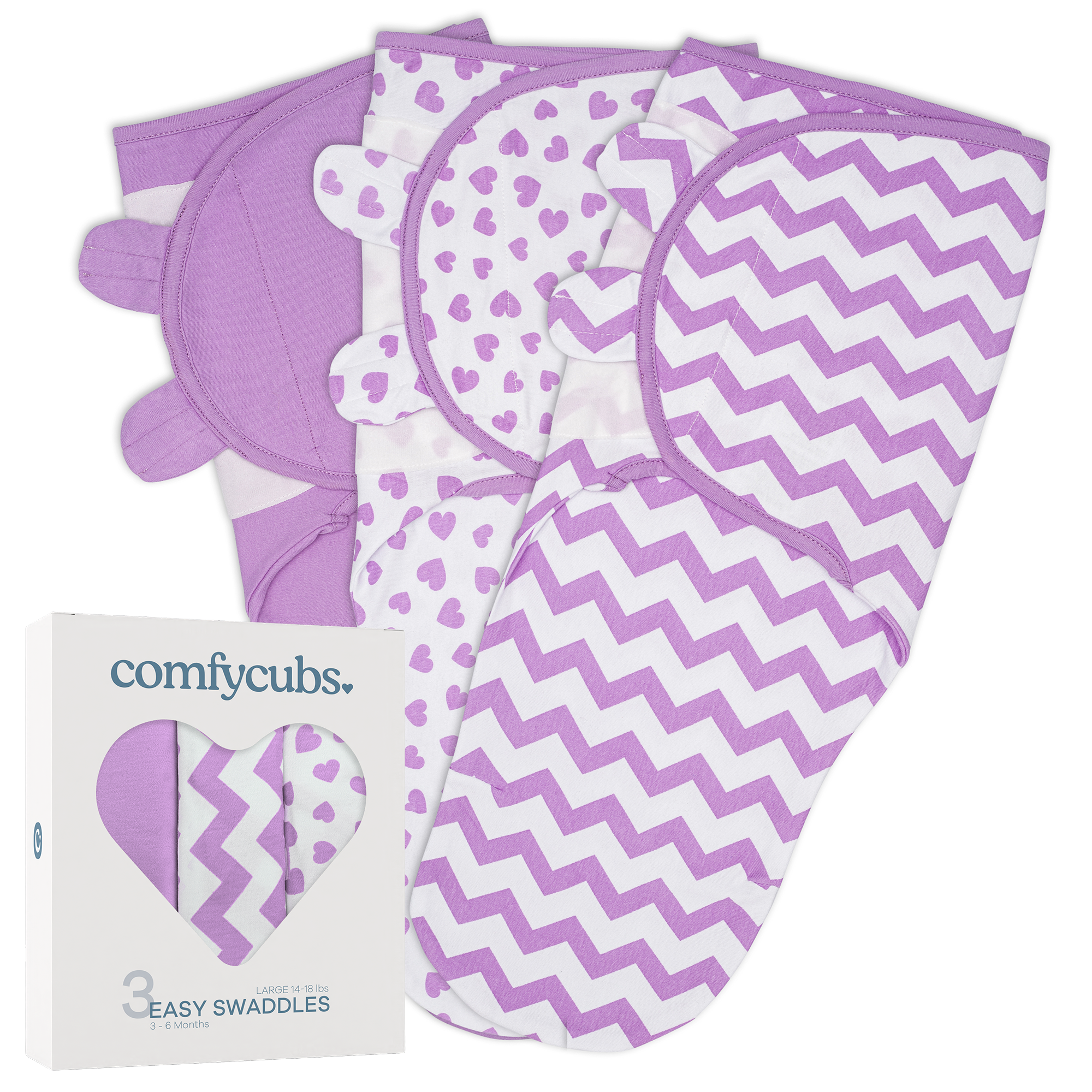 Easy Swaddle Blankets by Comfy Cubs - Purple, Pack of 3
