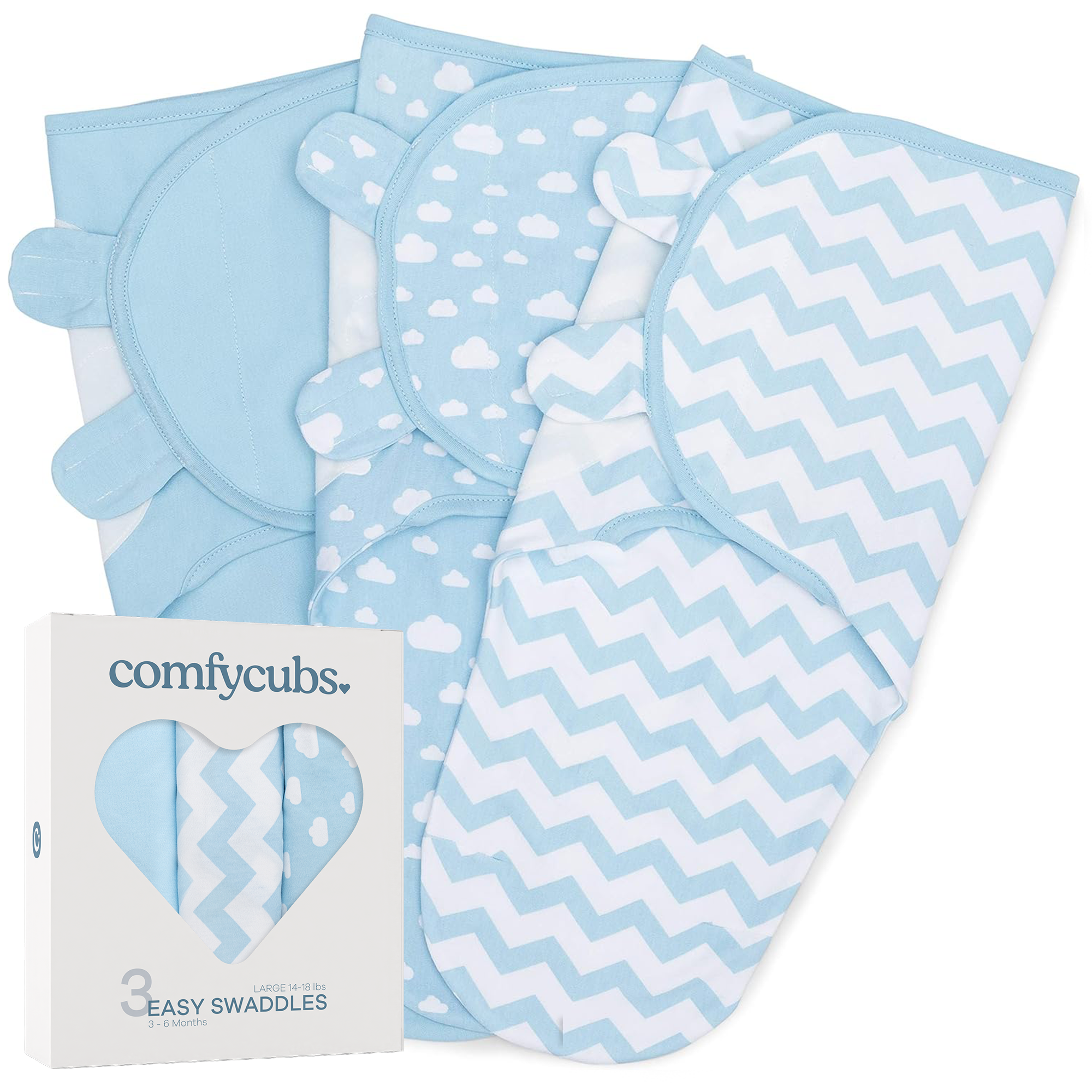 Easy Swaddle Blankets in Blue, Pack of 3