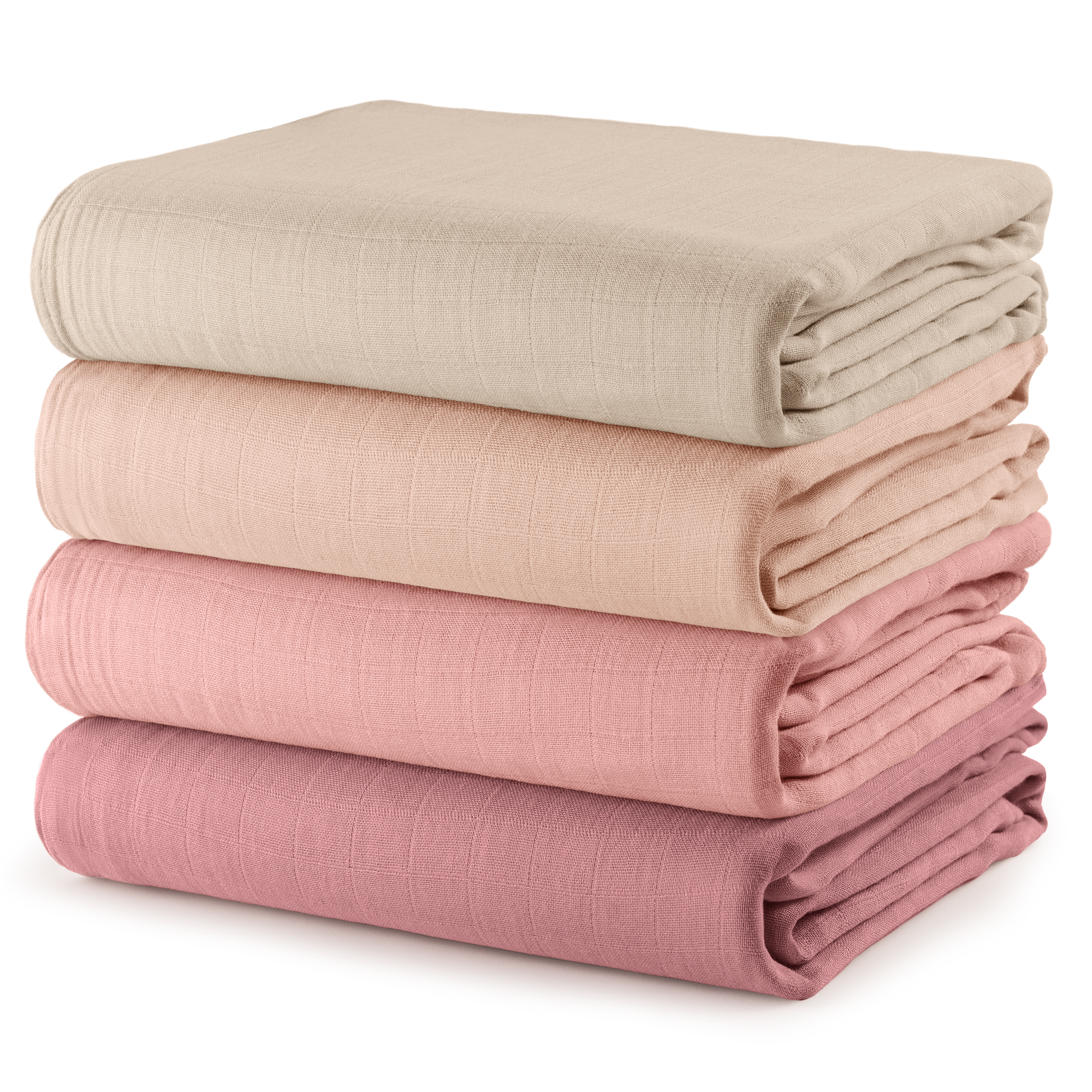Muslin Swaddle Blankets in Cream, Blush, Bold Blush, Mauve, 4 Pack