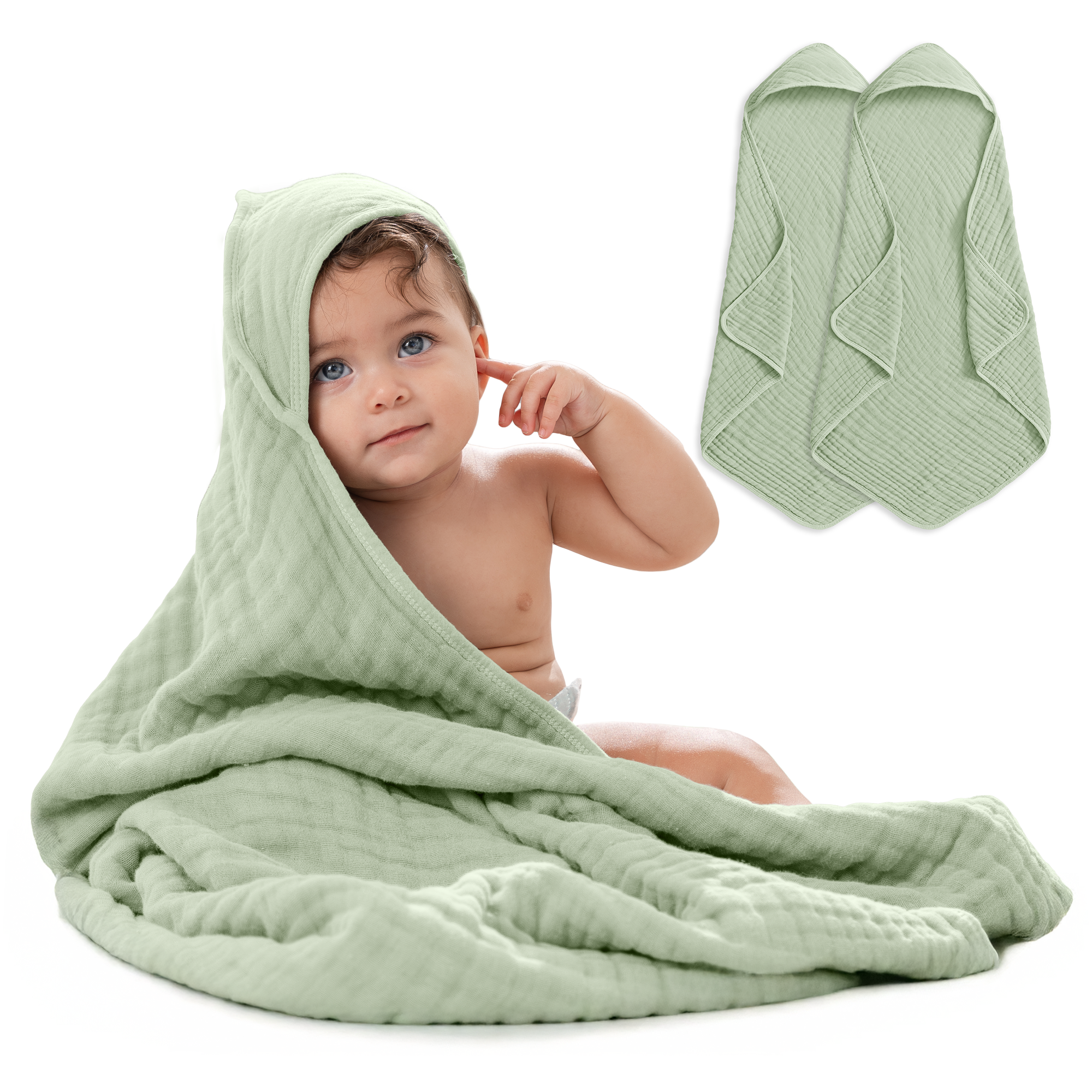 Baby Hooded Towels in Sage