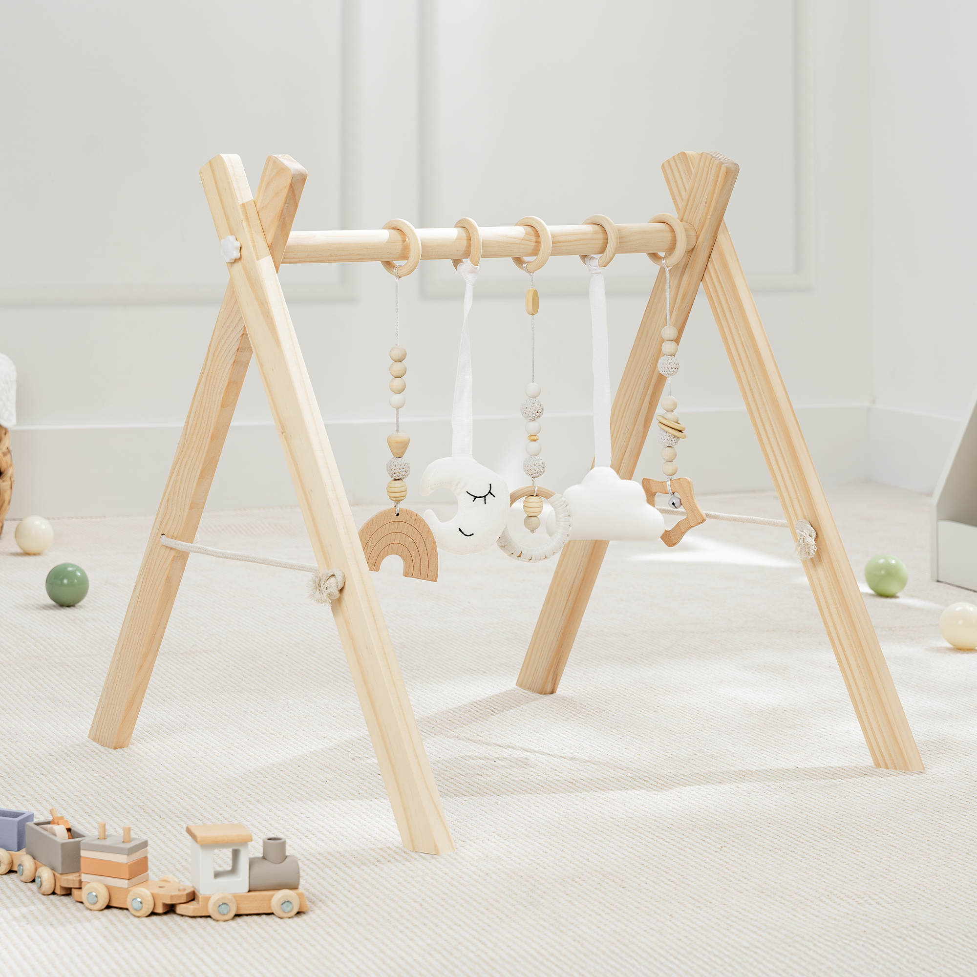 Baby Play Gym in Natural Wood