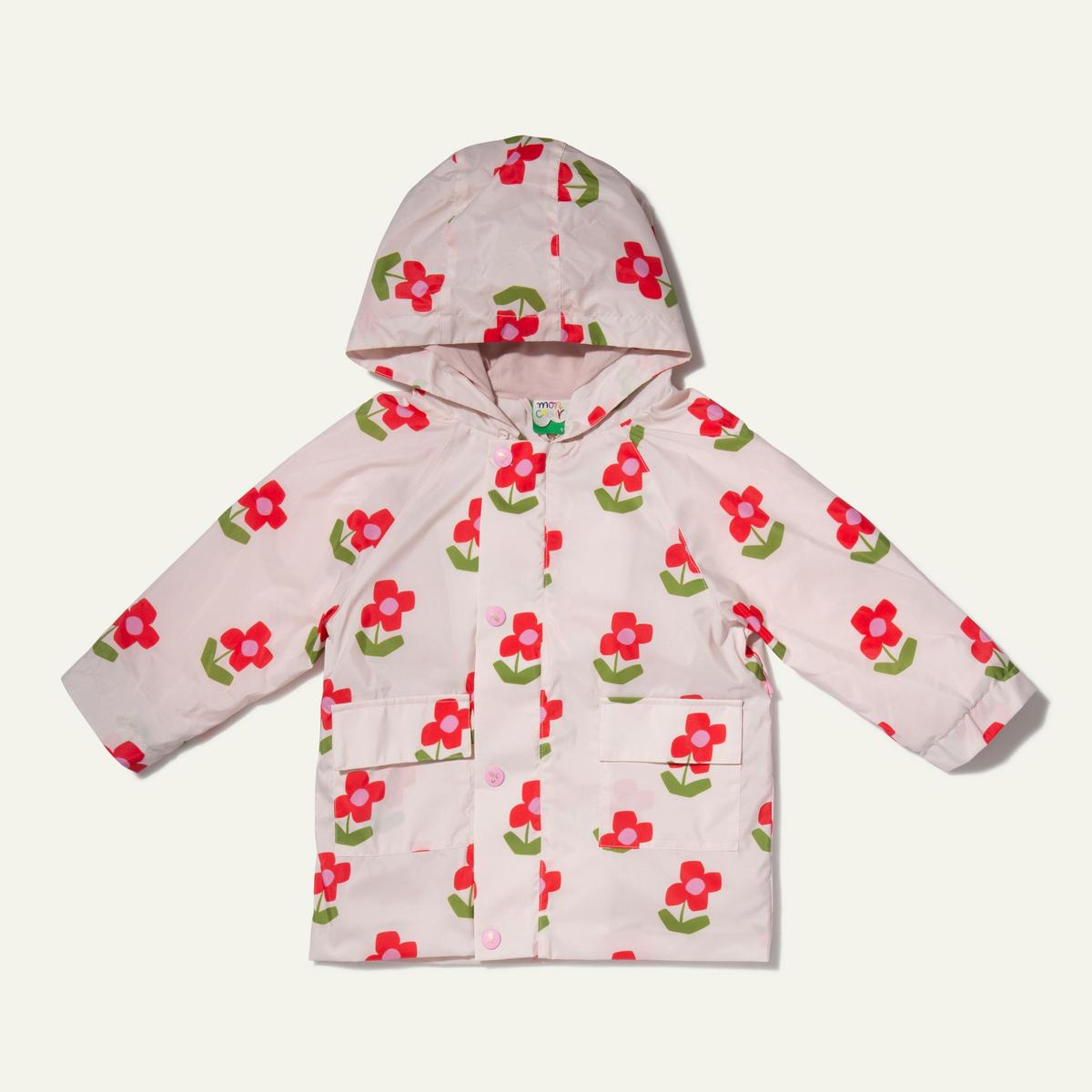 Recycled Fabric Flower Baby Raincoat - Pink Petal Floral