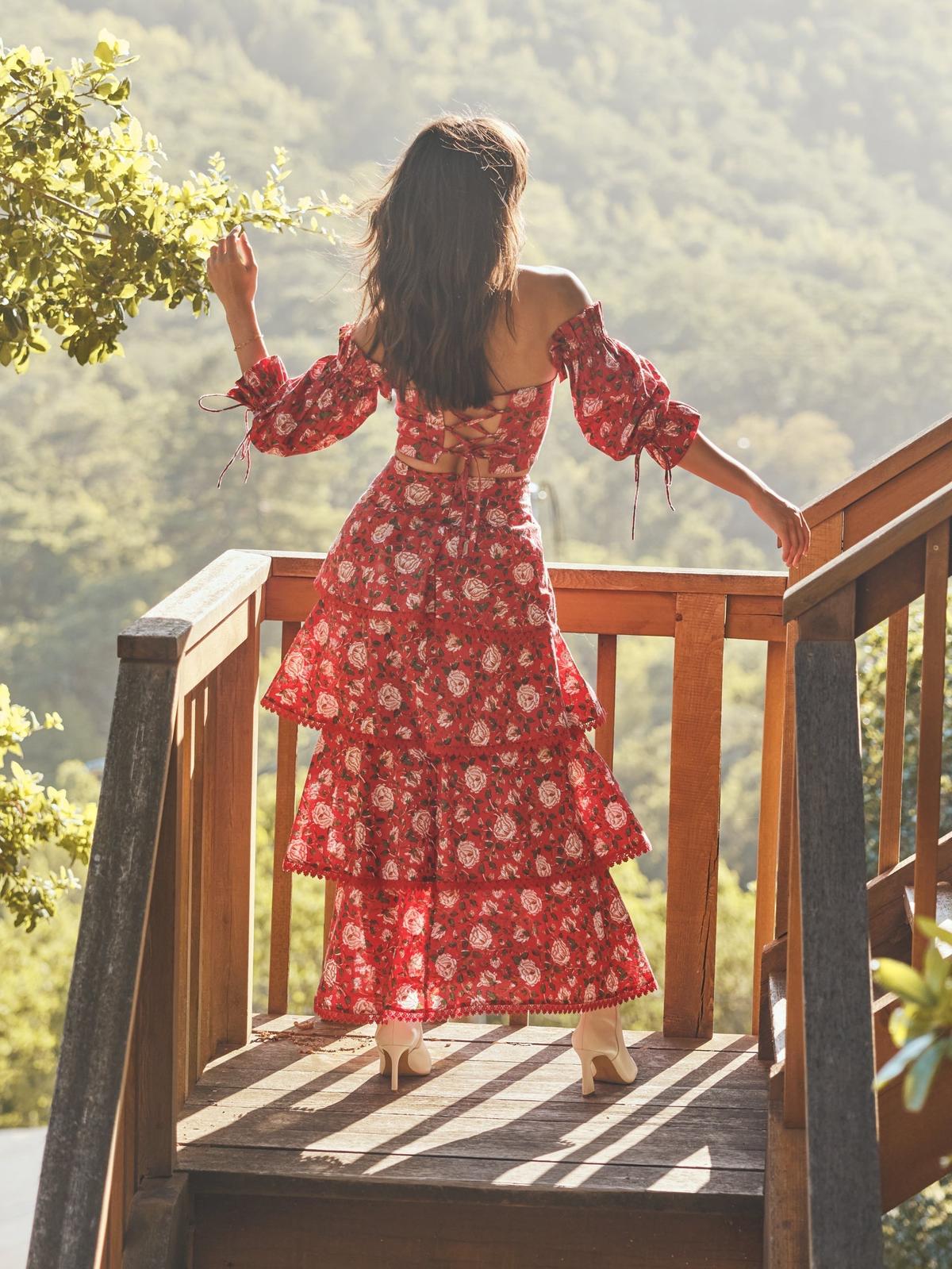 Casey Puff Sleeve Top - Scarlet/Ivory Rose Floral - FINAL SALE