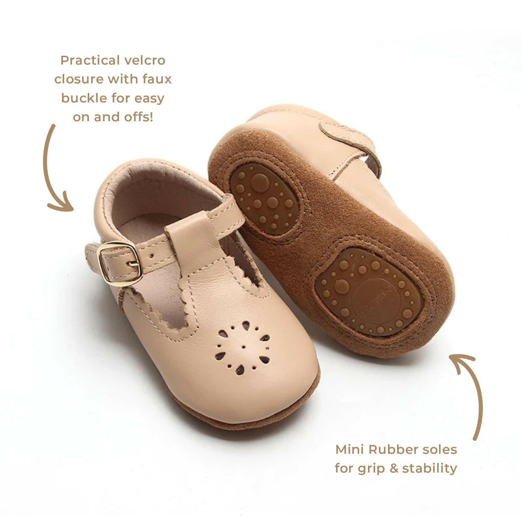 Leather Petal T-Bar | Color 'Honey' | Soft Sole Consciously Baby