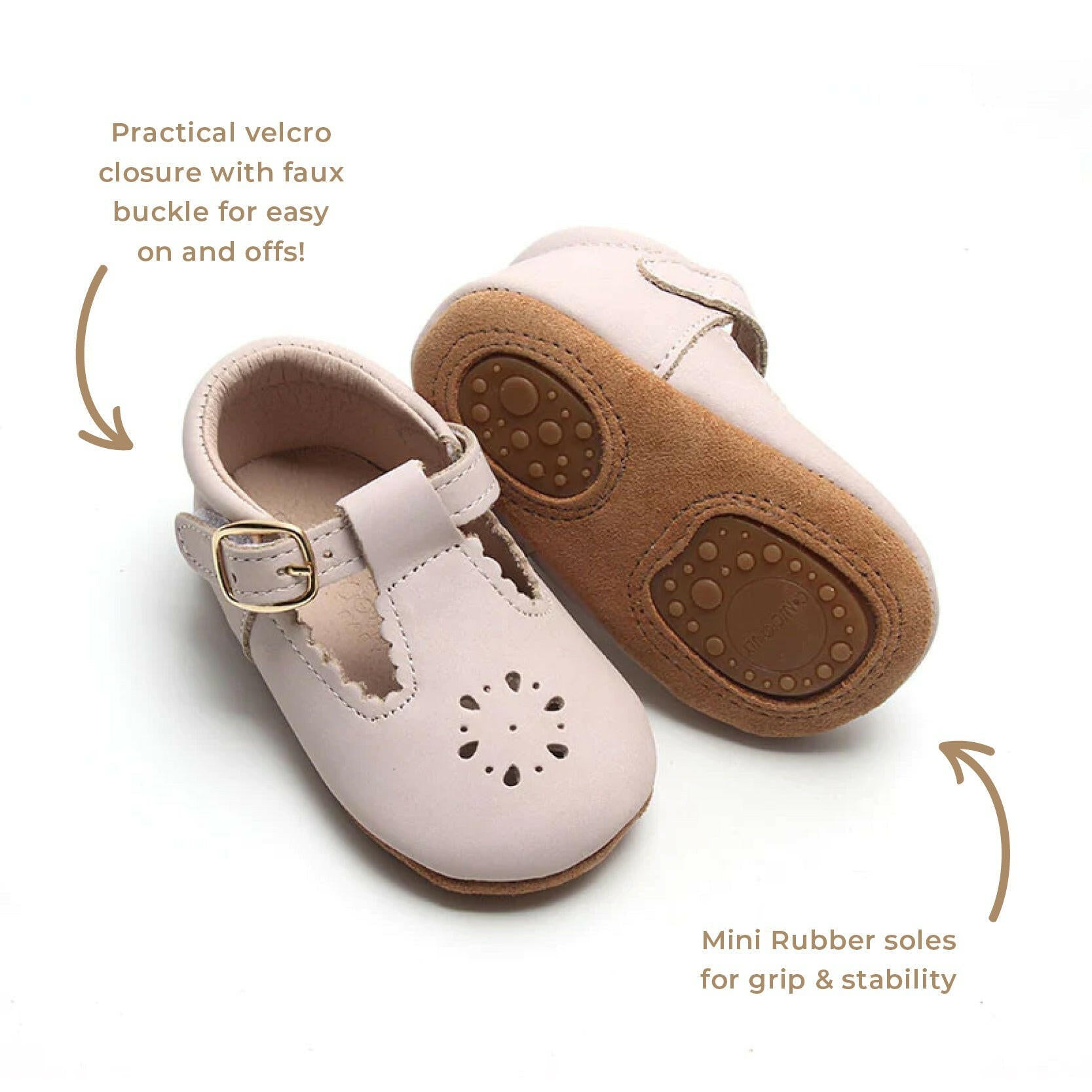 Leather Petal T-Bar | Color 'Dusty Pink' | Soft Sole Consciously Baby