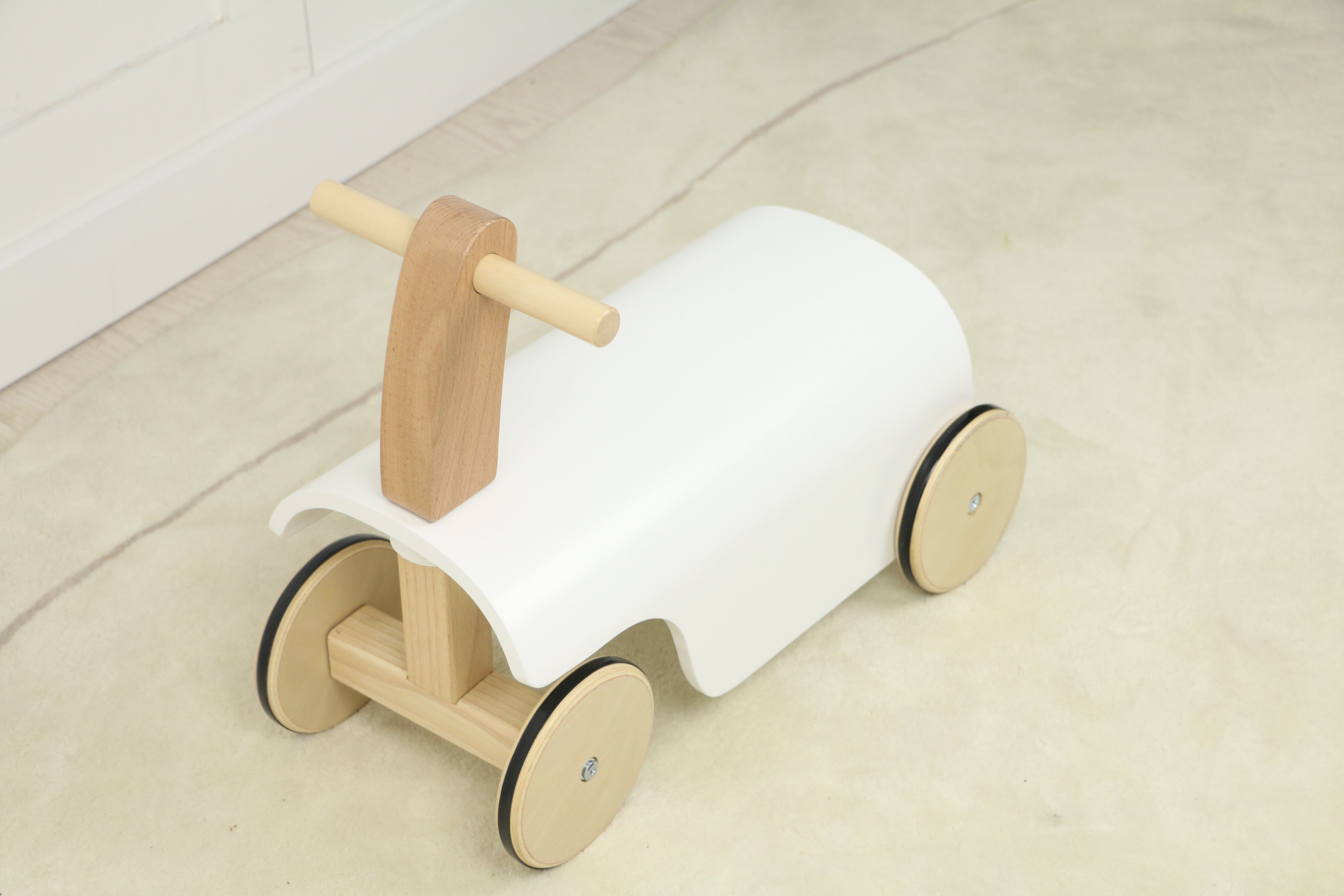 Kids Toddler Wooden Ride-On Toy with Wheels and Walker Indoor Avenlur.com White